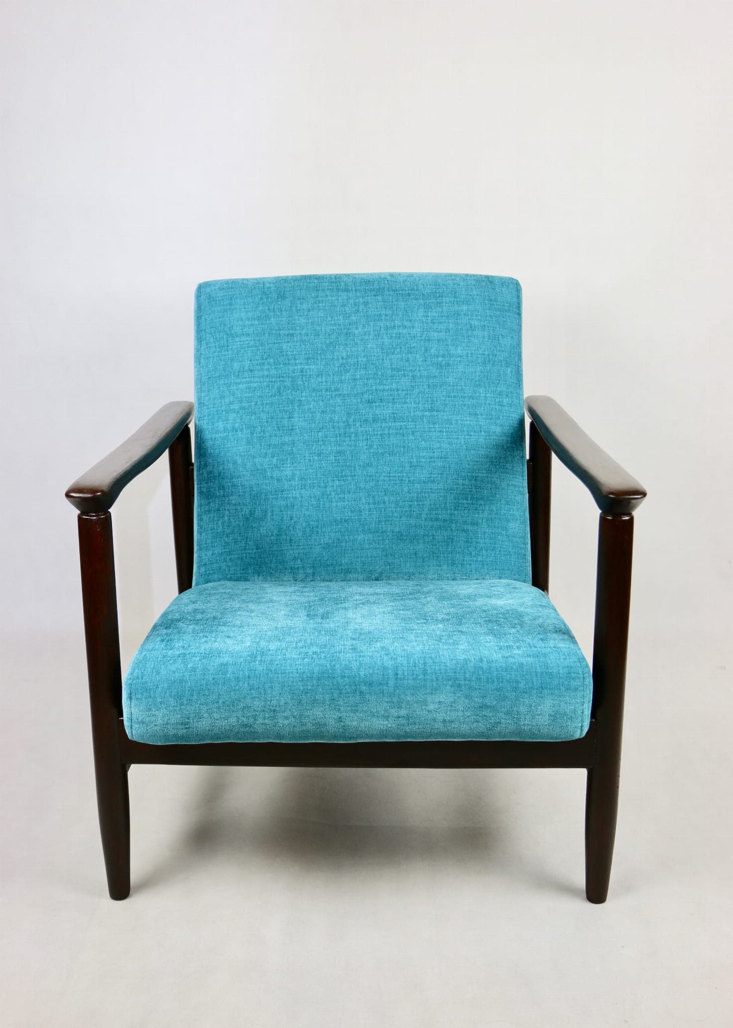 Armchair GFM-142, turquoise, wood, by E. Homa, Poland, 1970s. - 107435