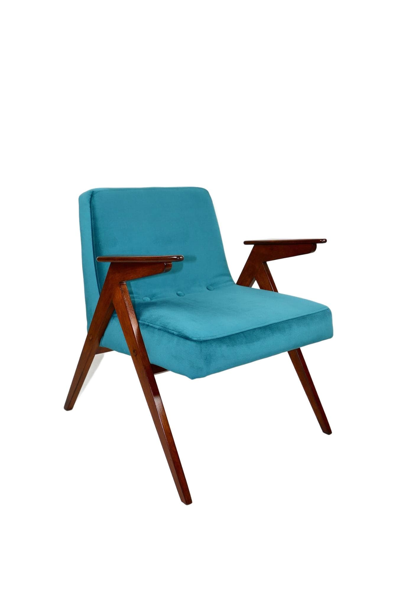 Fotel Bunny, velvet turkusowy, proj. J. Chierowski, Polska, lata 70.