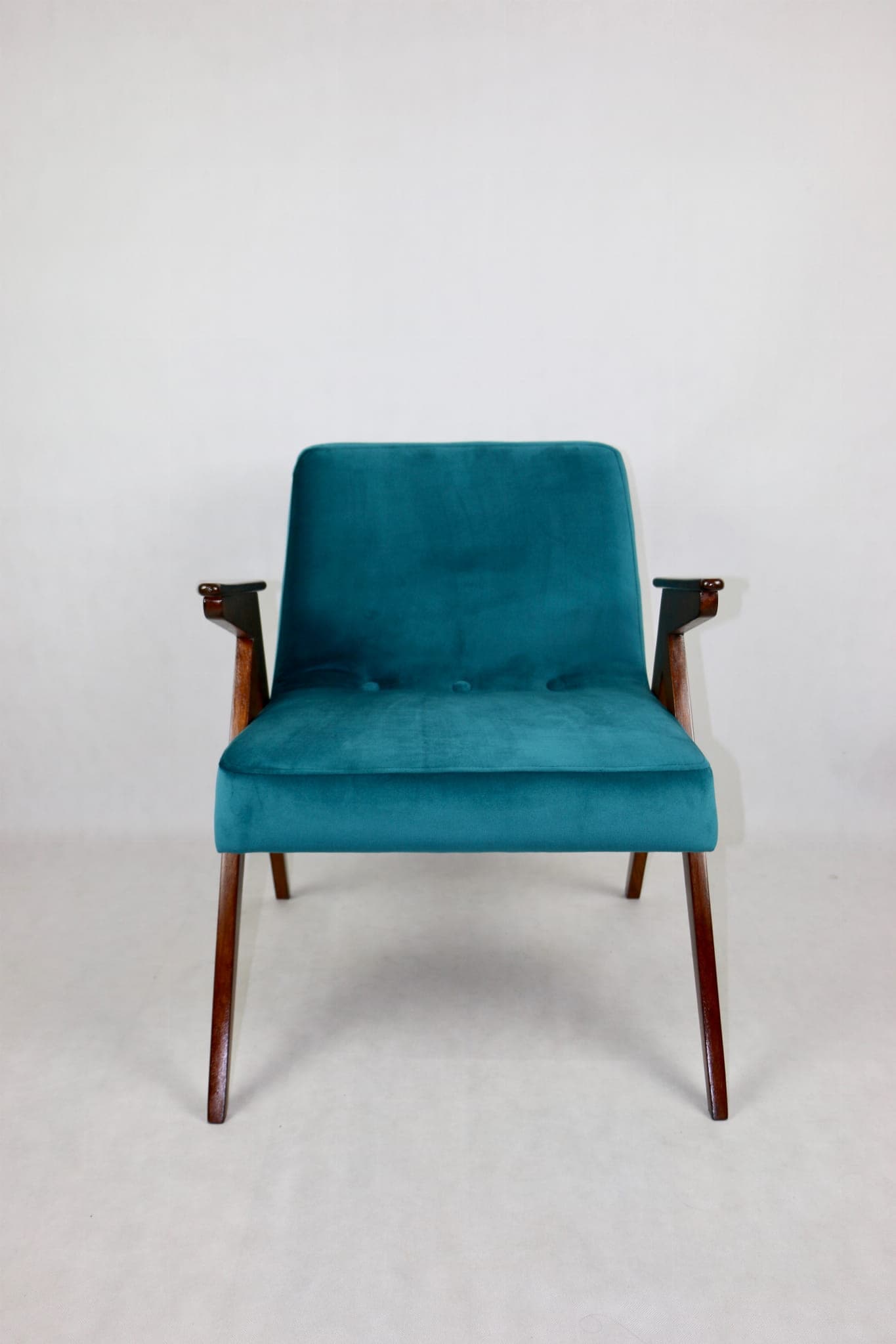 Fotel Bunny, velvet turkusowy, proj. J. Chierowski, Polska, lata 70. - 107393