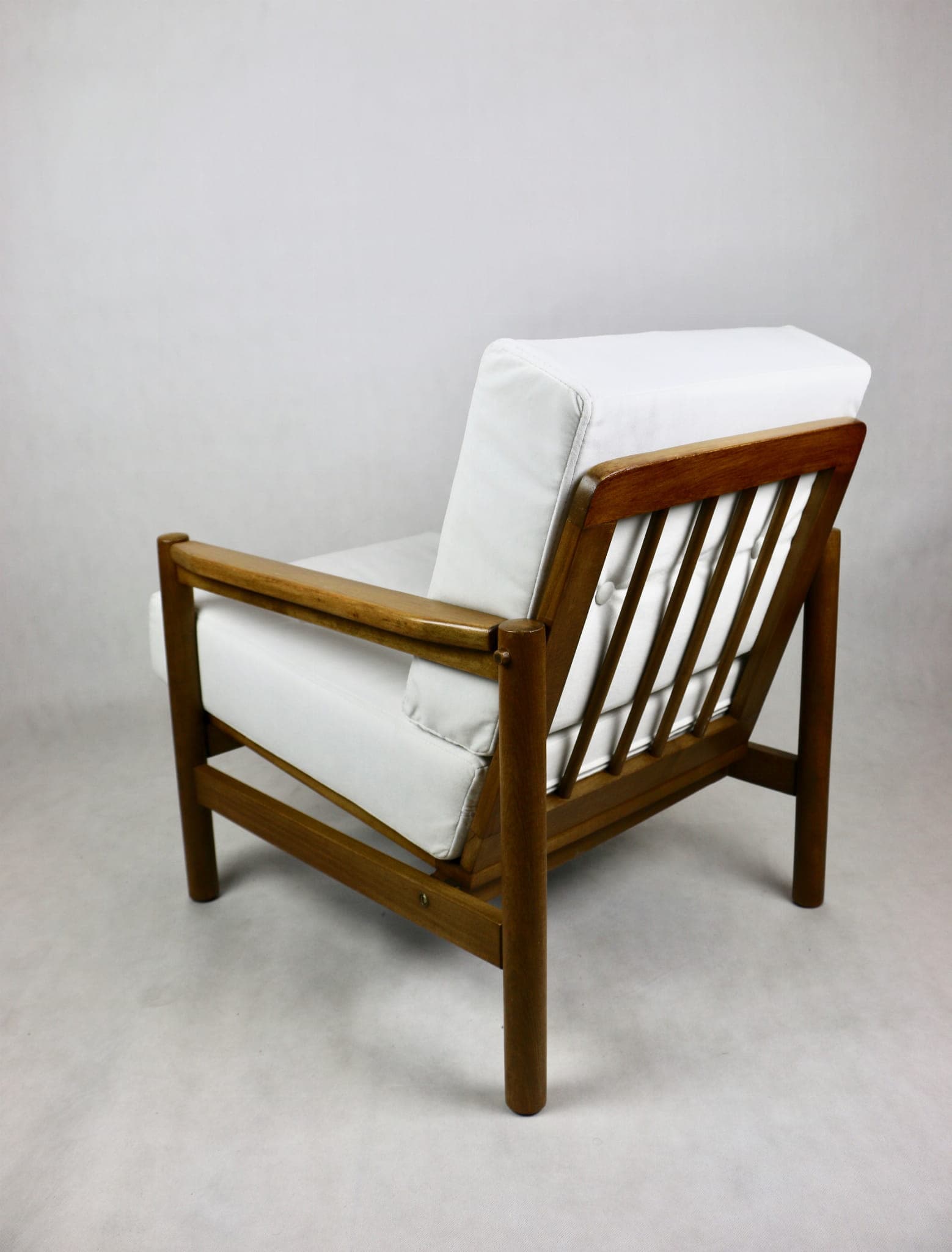 Armchair, white velvet, beech, by Z. Bączyk, Poland, 1970s. - 107268