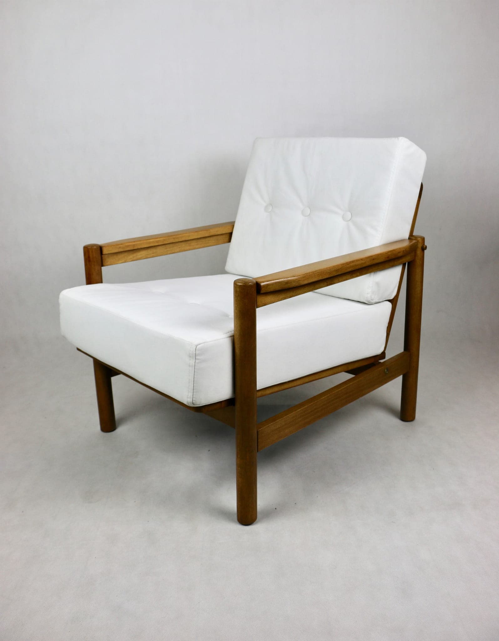 Armchair, white velvet, beech, by Z. Bączyk, Poland, 1970s. - 107266