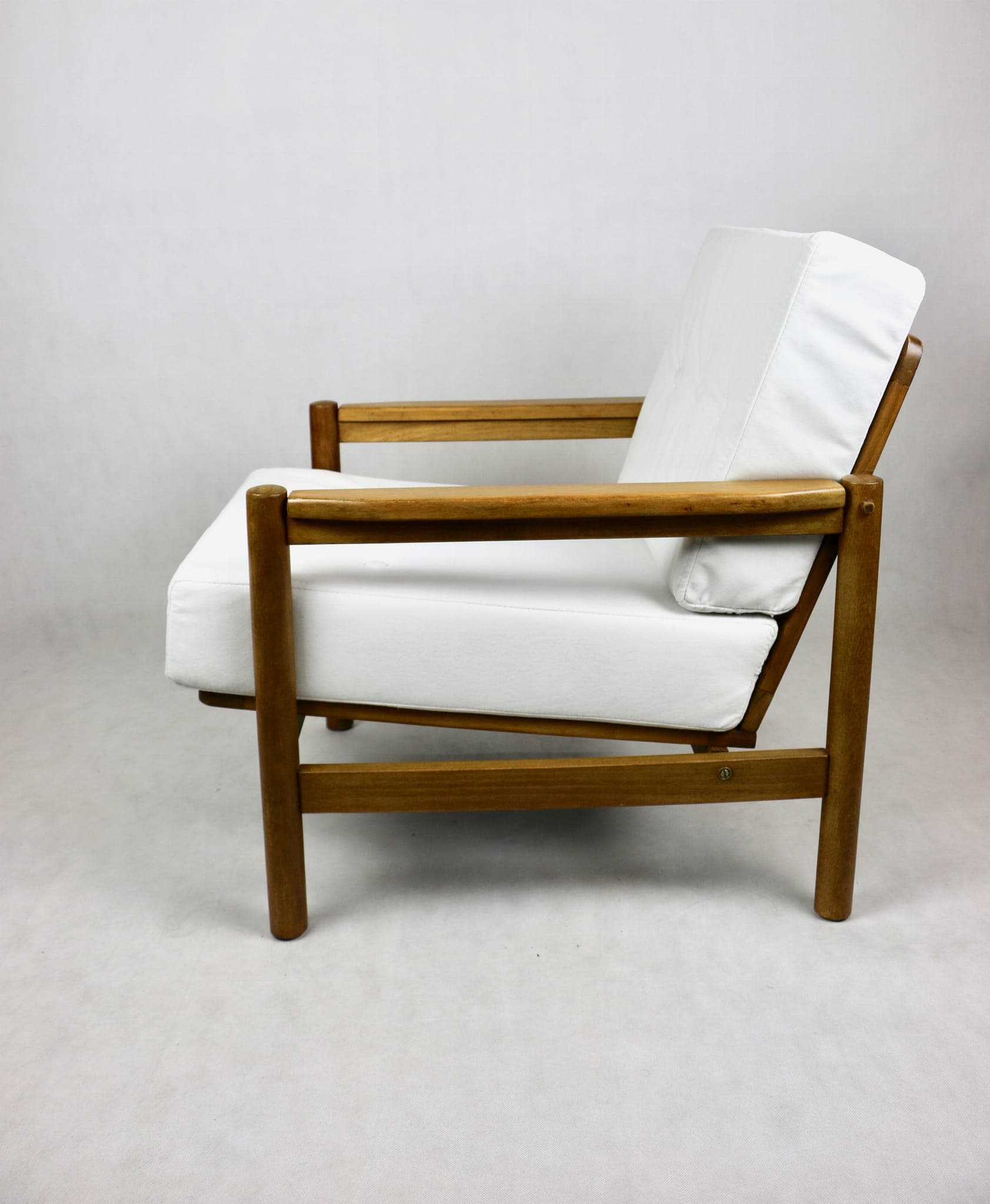 Armchair, white velvet, beech, by Z. Bączyk, Poland, 1970s. - 107267