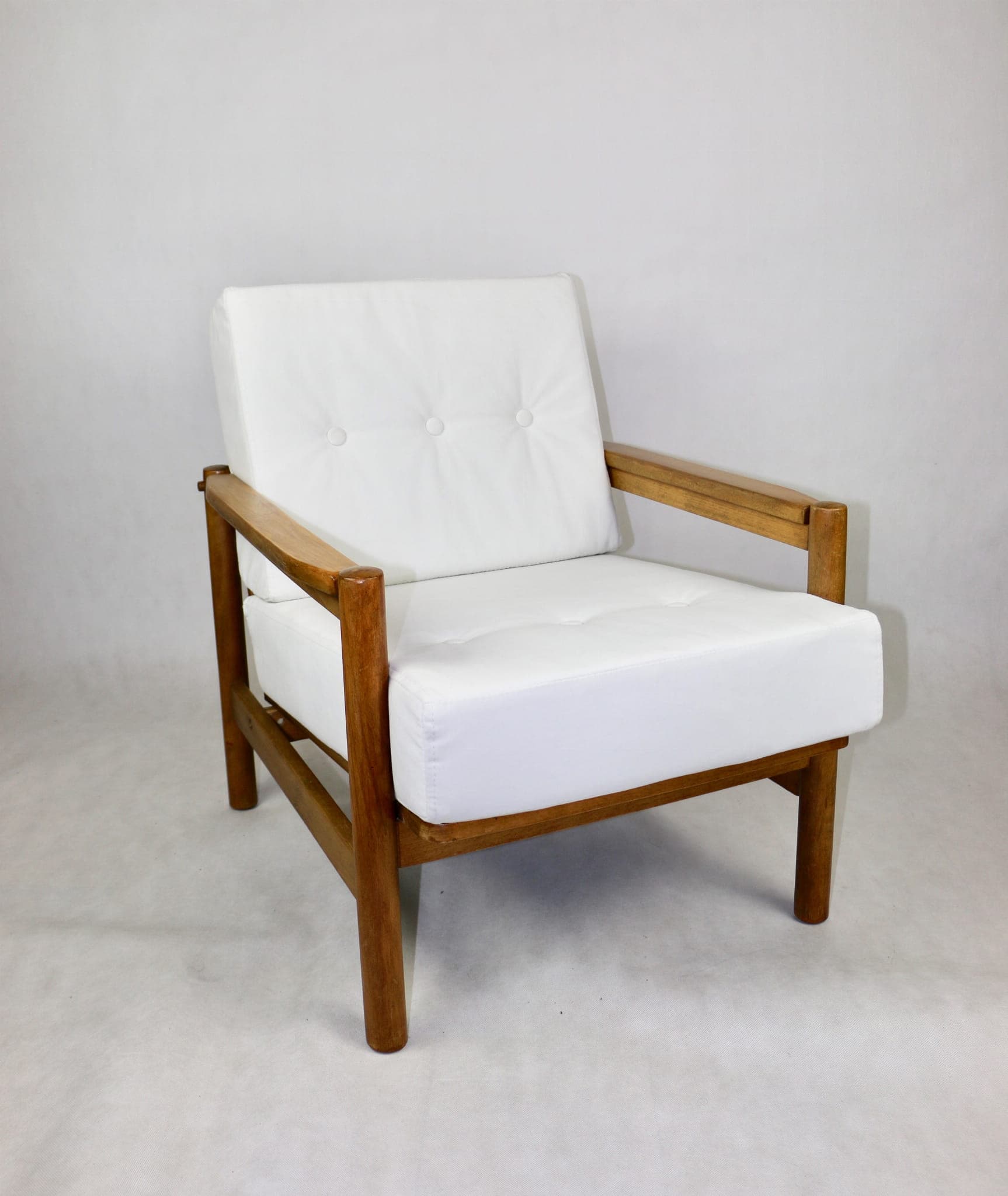 Armchair, white velvet, beech, by Z. Bączyk, Poland, 1970s. - 107272