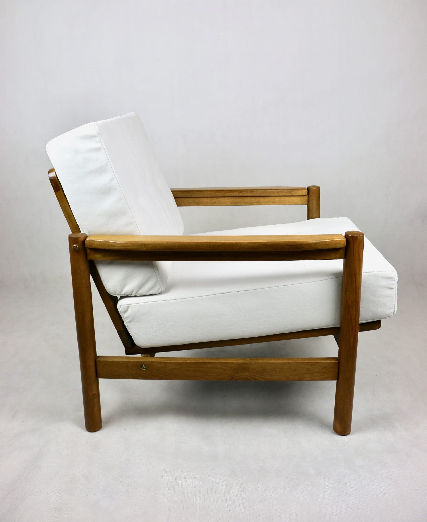 Armchair, white velvet, beech, by Z. Bączyk, Poland, 1970s. - 107271