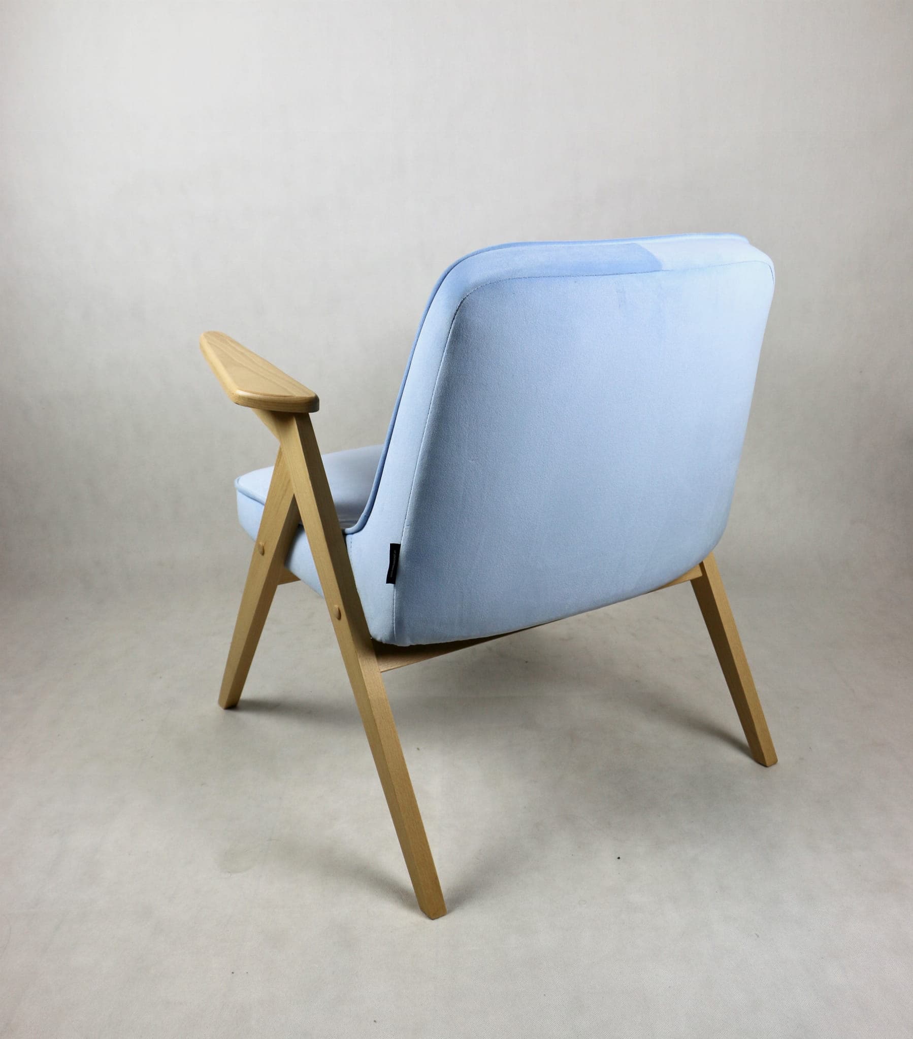 Armchair Bunny, blue velvet, beech, by J. Chierowski, Poland, 1970s. - 107258