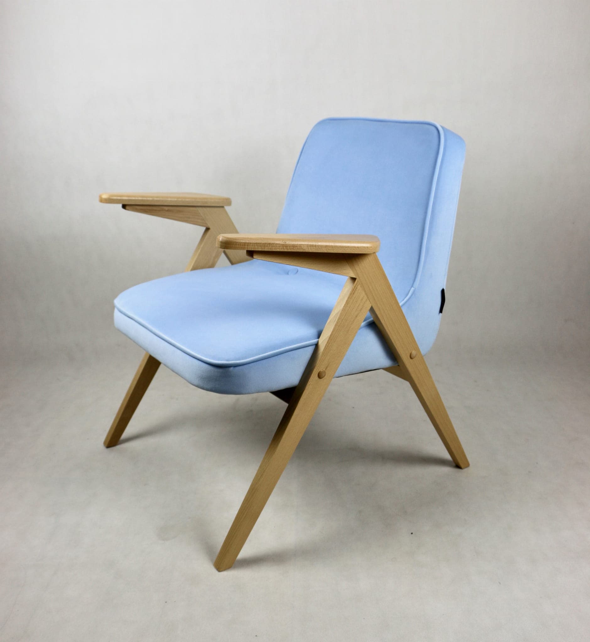 Armchair Bunny, blue velvet, beech, by J. Chierowski, Poland, 1970s. - 107256