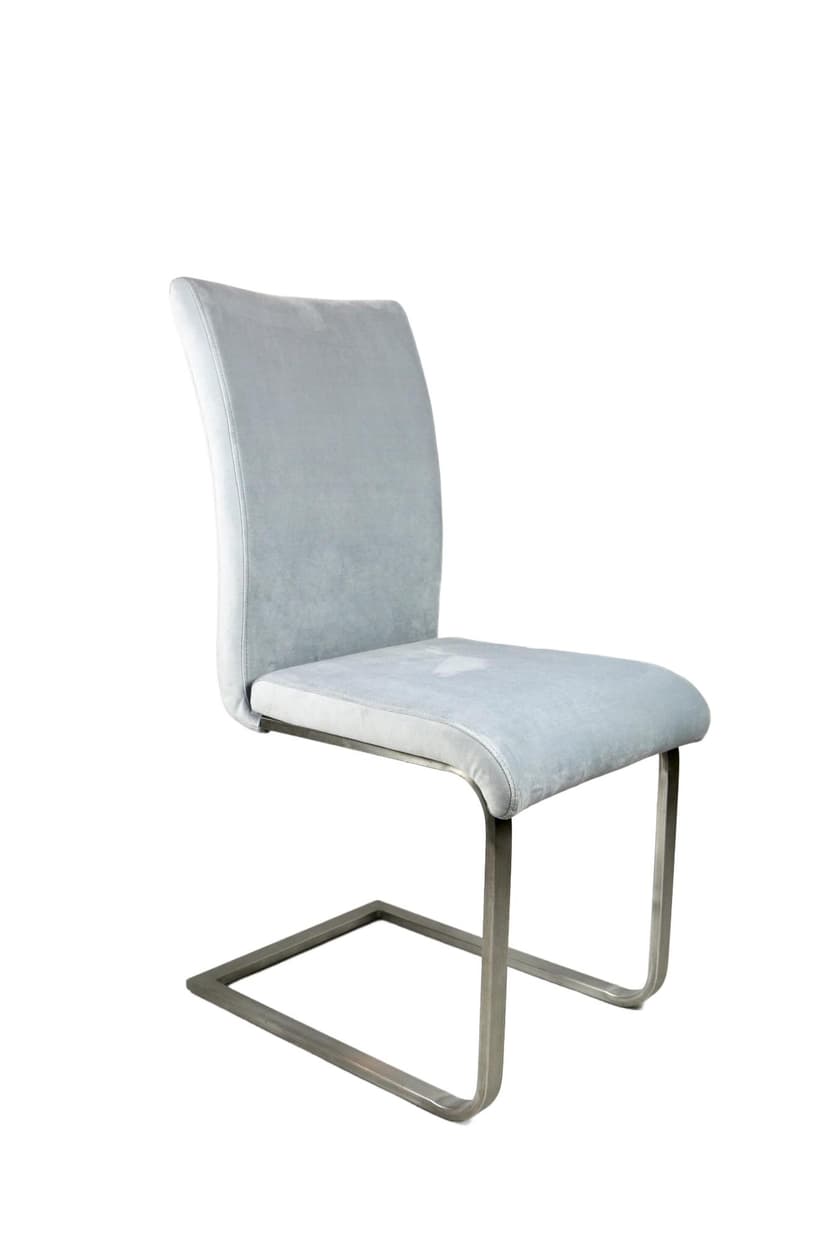 Komplet czterech krzeseł, velvet szary srebrny, stal szczotkowana, lata 80.