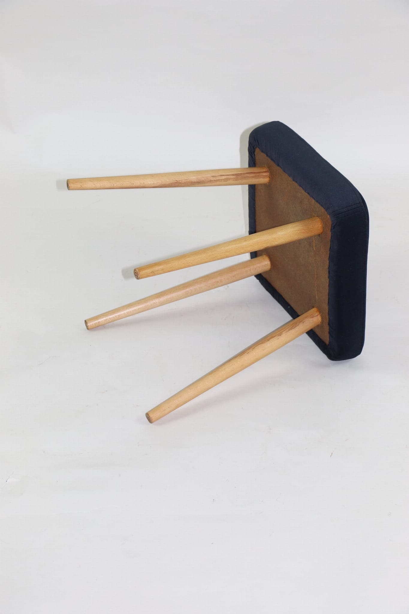 Square stool, black velvet, natural beech, Poland, 1970s. - 107060