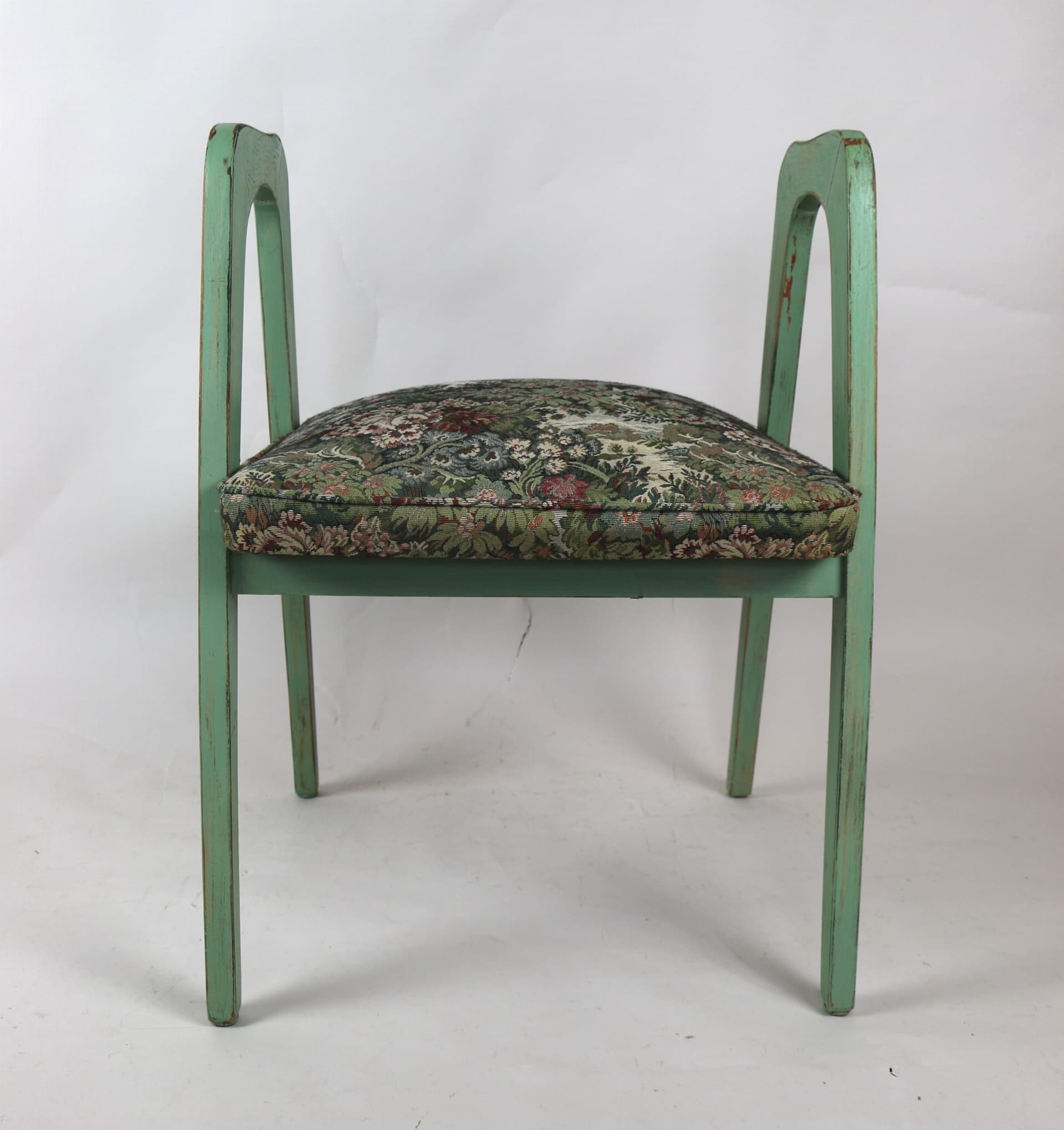 Taboret, zielony, drewno, lata 70. - 107045