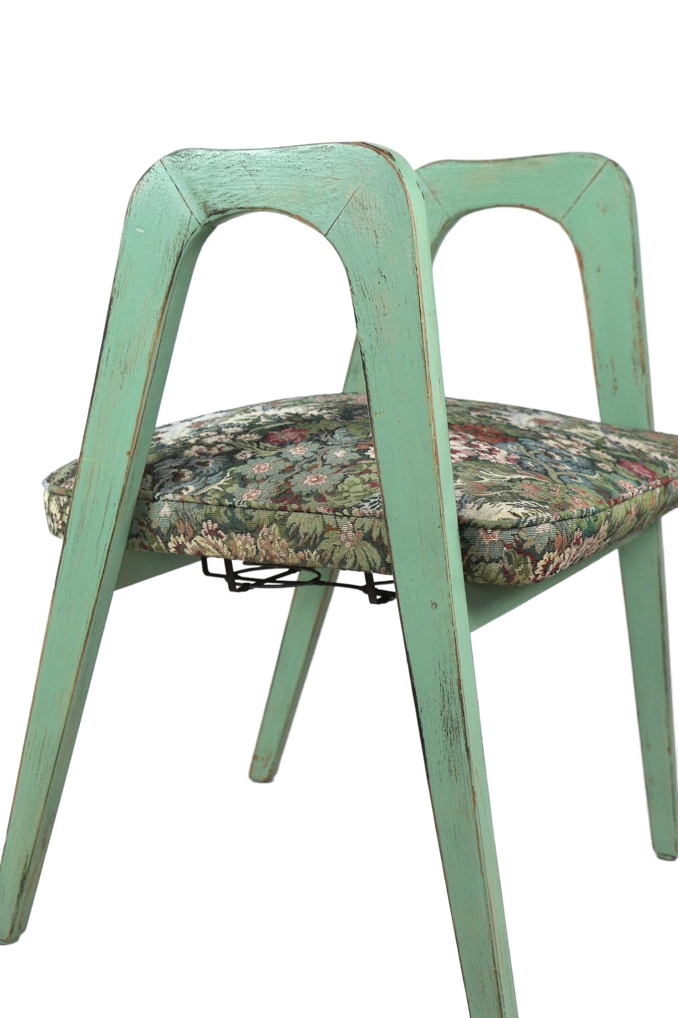 Taboret, zielony, drewno, lata 70.