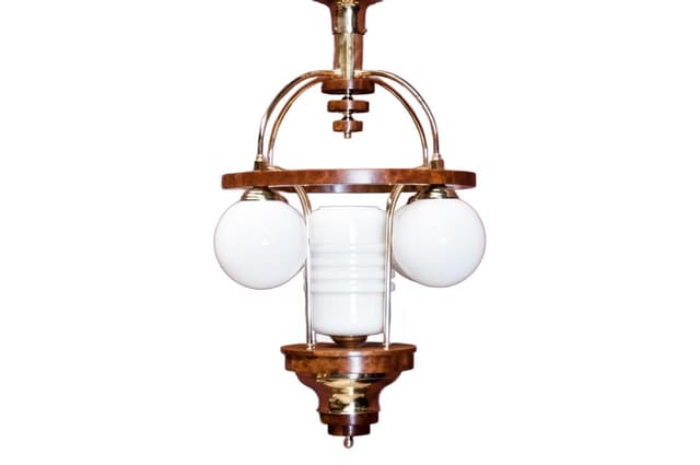 Orzechowy żyrandol Art Deco, Polska, lata 40. - WYMIARY