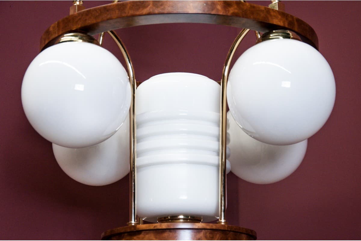 Orzechowy żyrandol Art Deco, Polska, lata 40. - 58849