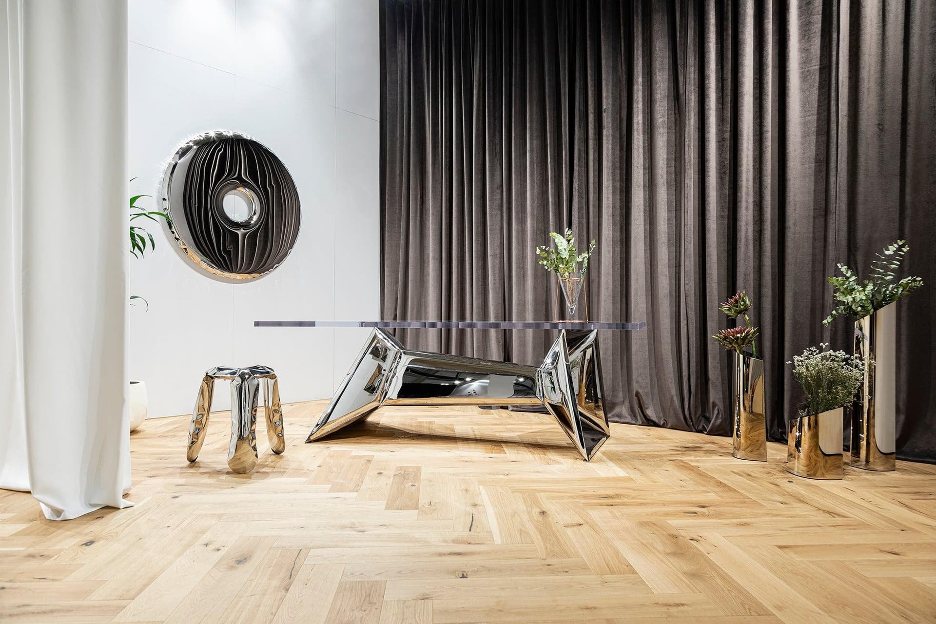 Lustro ścienne RONDO inox, srebrne, 75 cm, Zieta Studio - 121494