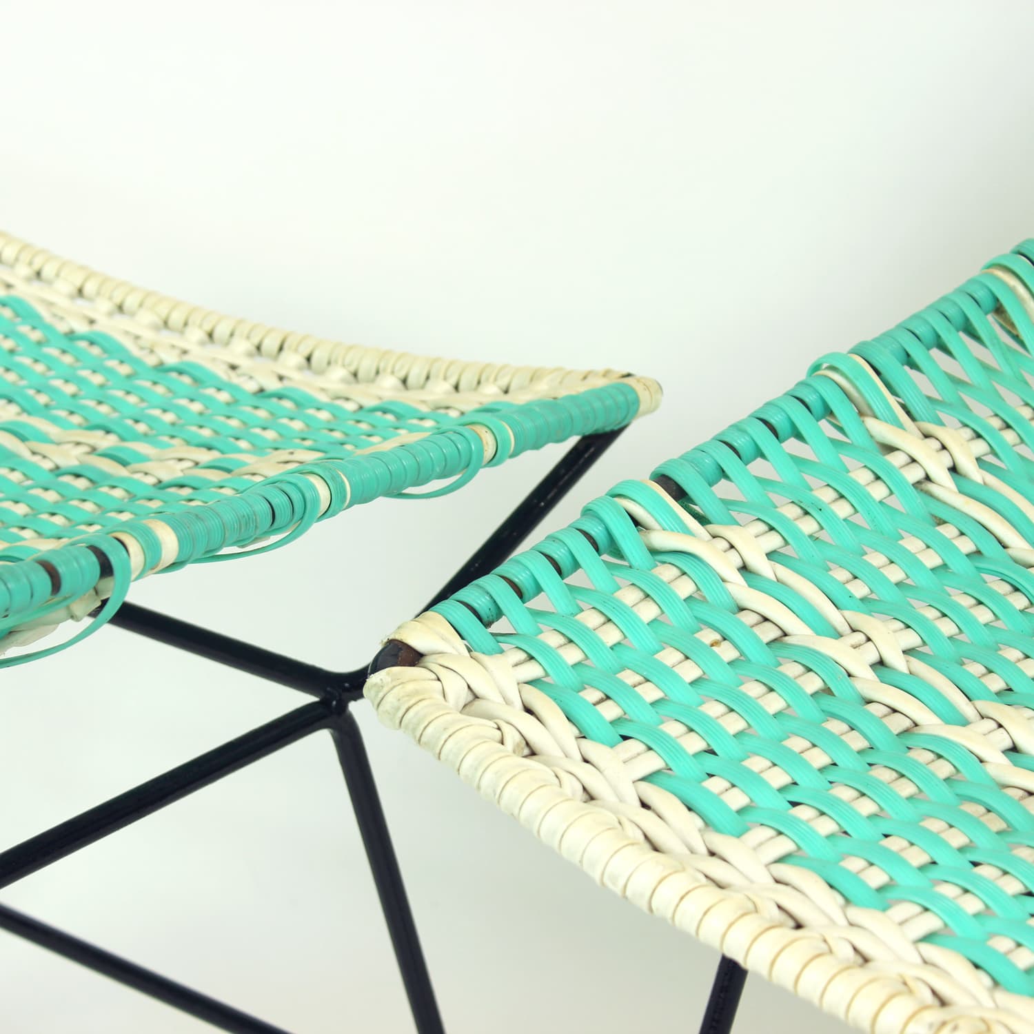 Zestaw wypoczynkowy, turkusowy, metal, plastik, drewno, Czechosłowacja, lata 60. - 108290