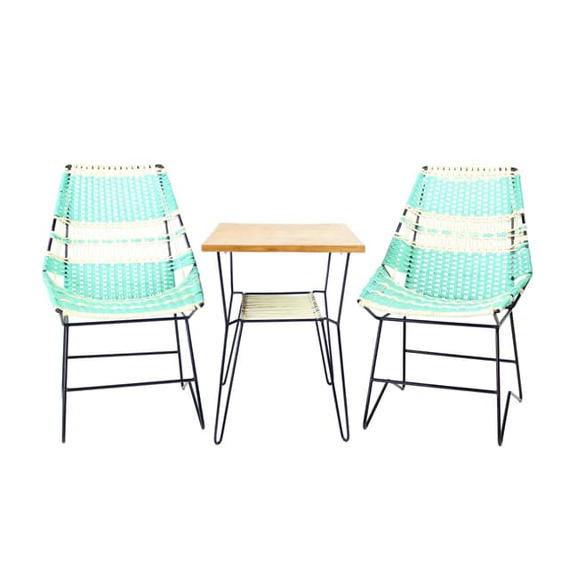 Zestaw wypoczynkowy, turkusowy, metal, plastik, drewno, Czechosłowacja, lata 60. - WYMIARY