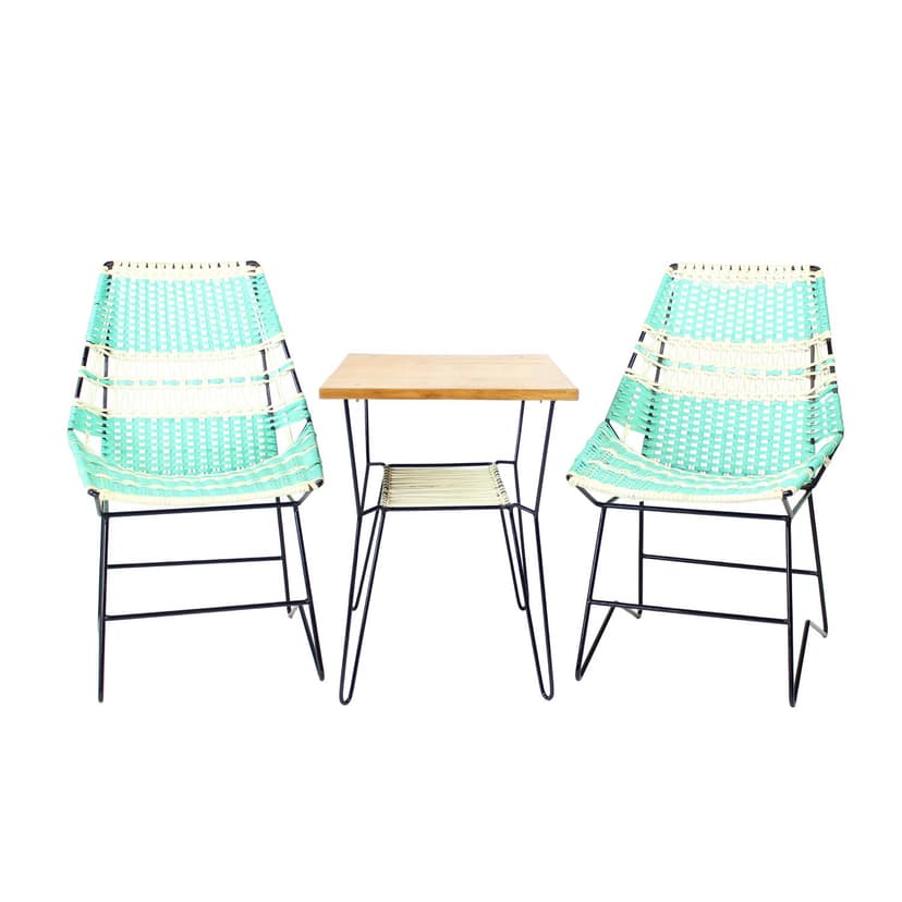 Zestaw wypoczynkowy, turkusowy, metal, plastik, drewno, Czechosłowacja, lata 60.