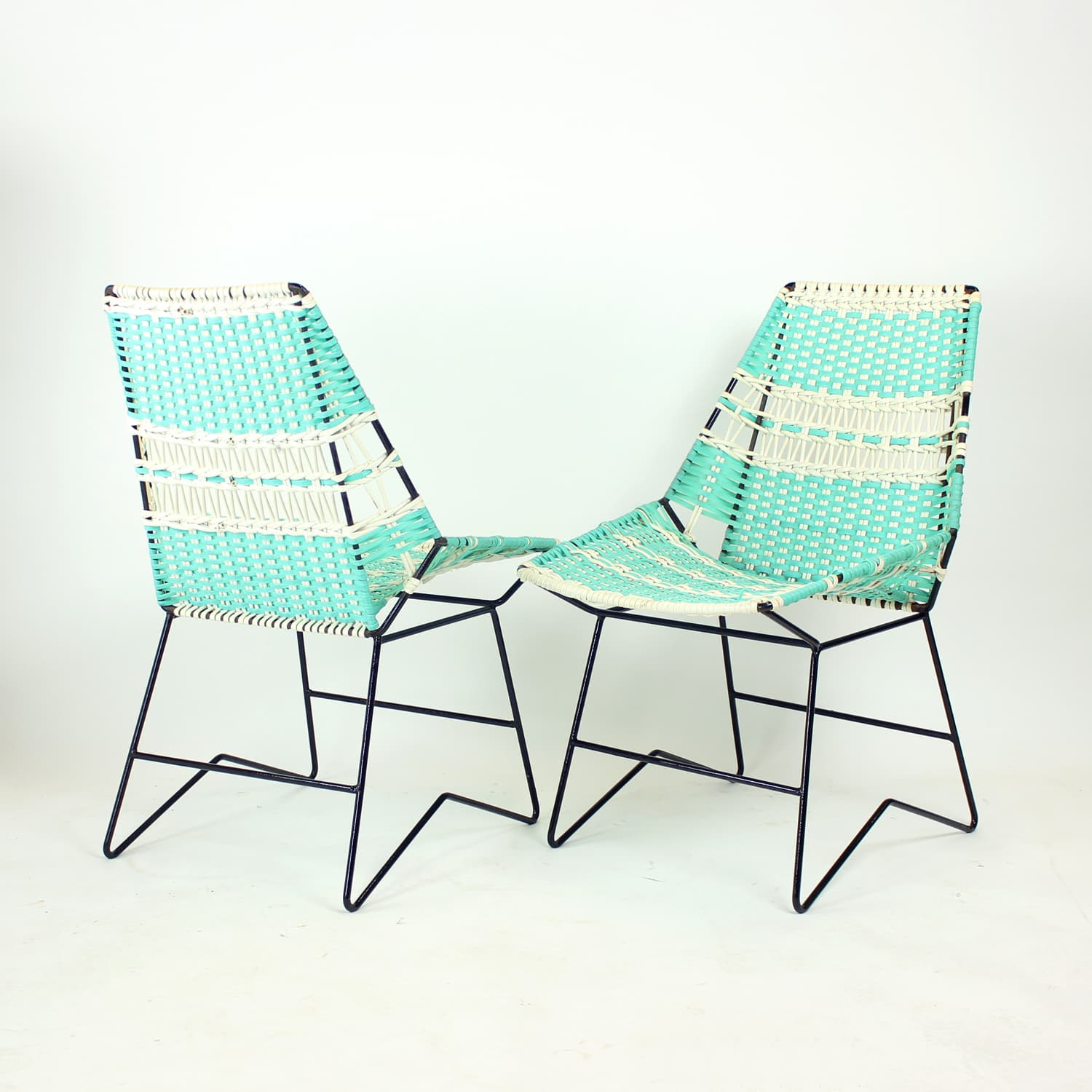 Zestaw wypoczynkowy, turkusowy, metal, plastik, drewno, Czechosłowacja, lata 60. - 108289