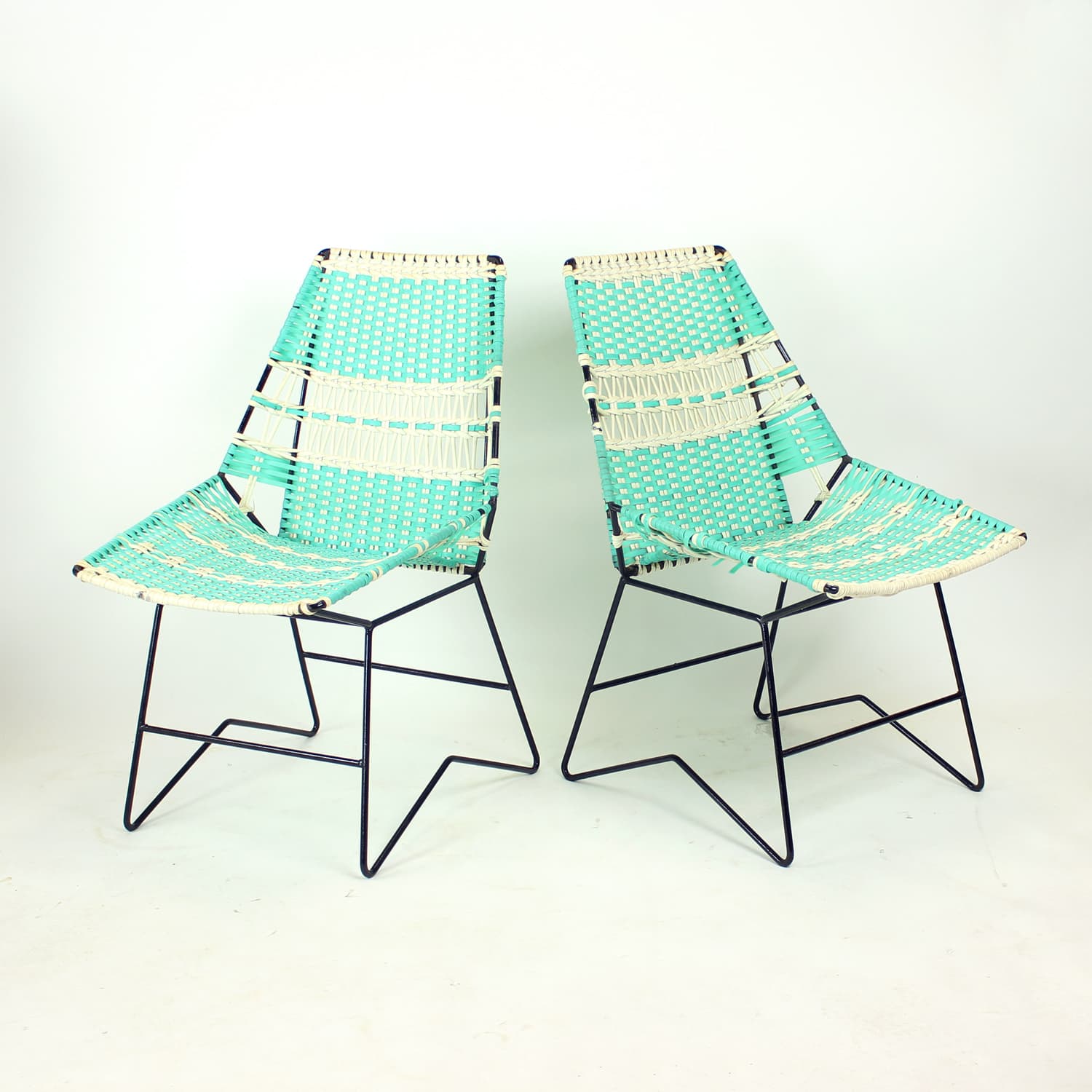 Zestaw wypoczynkowy, turkusowy, metal, plastik, drewno, Czechosłowacja, lata 60. - 108285