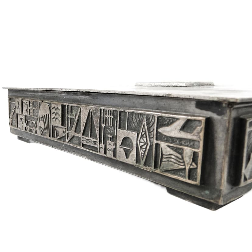 Postmodernist cigar and cigarette humidor, silver-plated brass, USSR, 1960s.