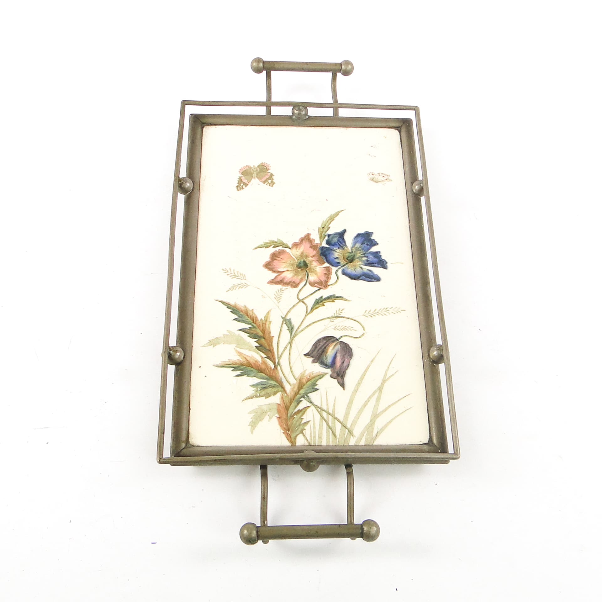 Taca secesyjna, mosiądz srebrzony, porcelana biała, Austria, początek XX w. - 108858