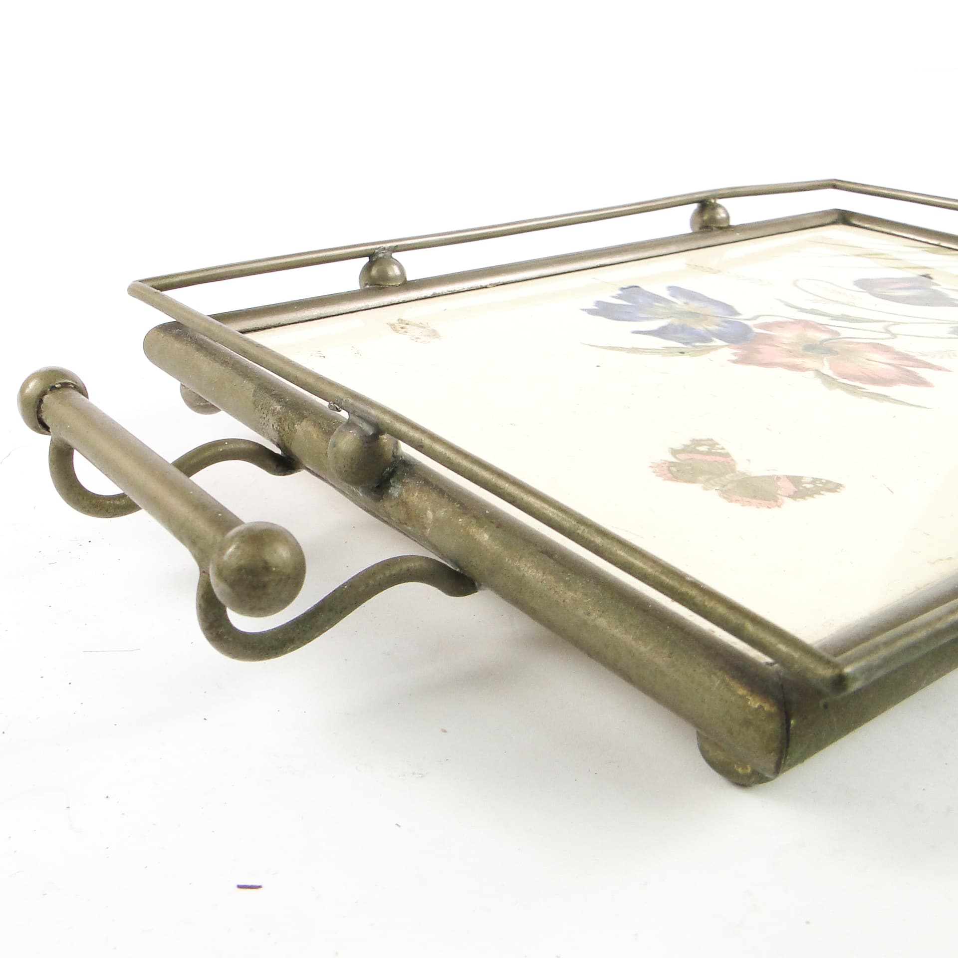 Taca secesyjna, mosiądz srebrzony, porcelana biała, Austria, początek XX w. - 108865