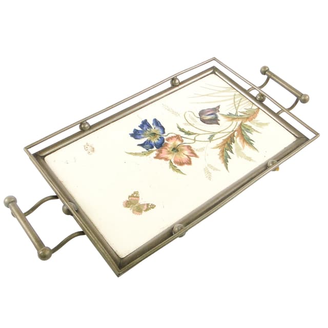 Taca secesyjna, mosiądz srebrzony, porcelana biała, Austria, początek XX w. - WYMIARY