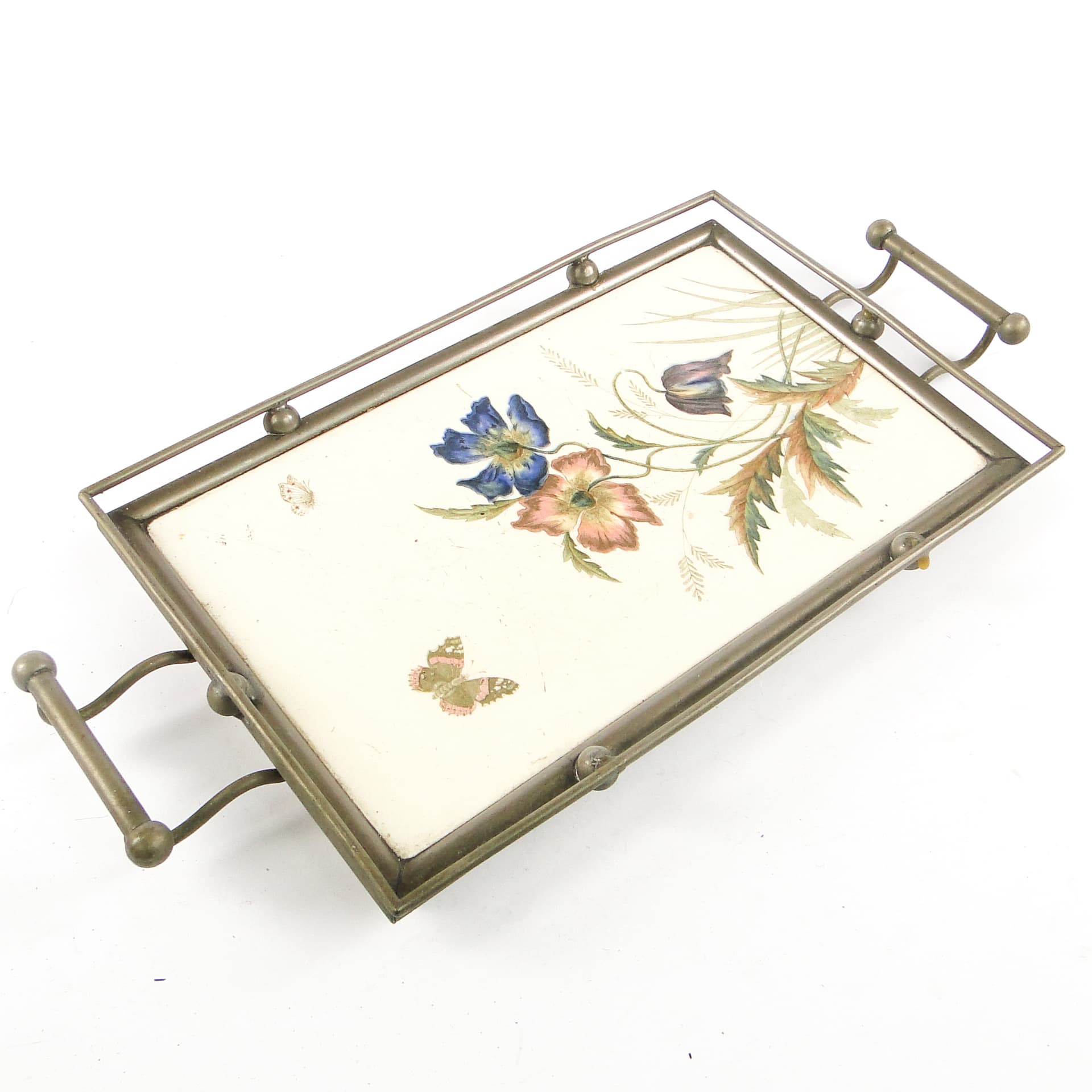 Taca secesyjna, mosiądz srebrzony, porcelana biała, Austria, początek XX w. - 108860