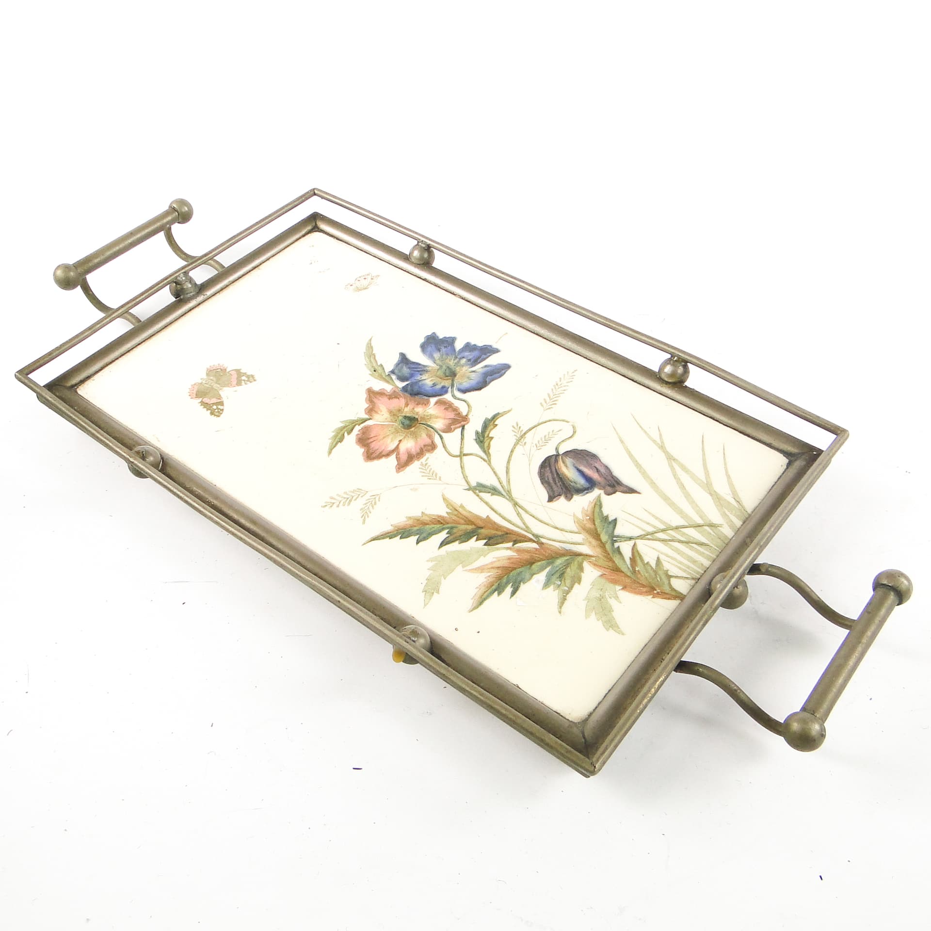 Taca secesyjna, mosiądz srebrzony, porcelana biała, Austria, początek XX w. - 108861