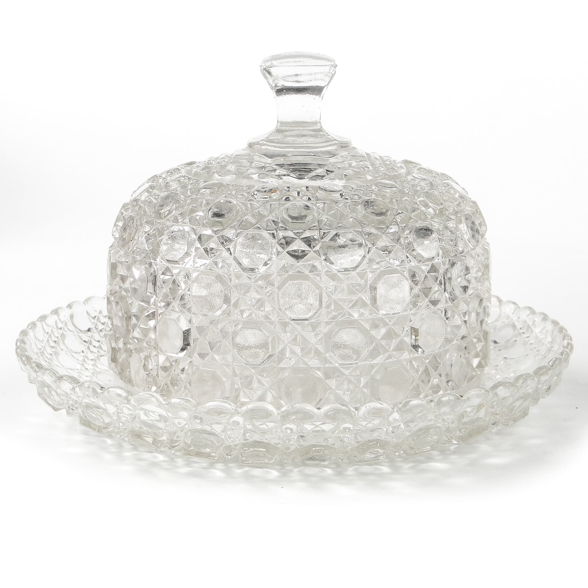 Pojemnik na ser lub masło Art Deco, szkło prasowane, Czechosłowacja, lata 50. - 108927