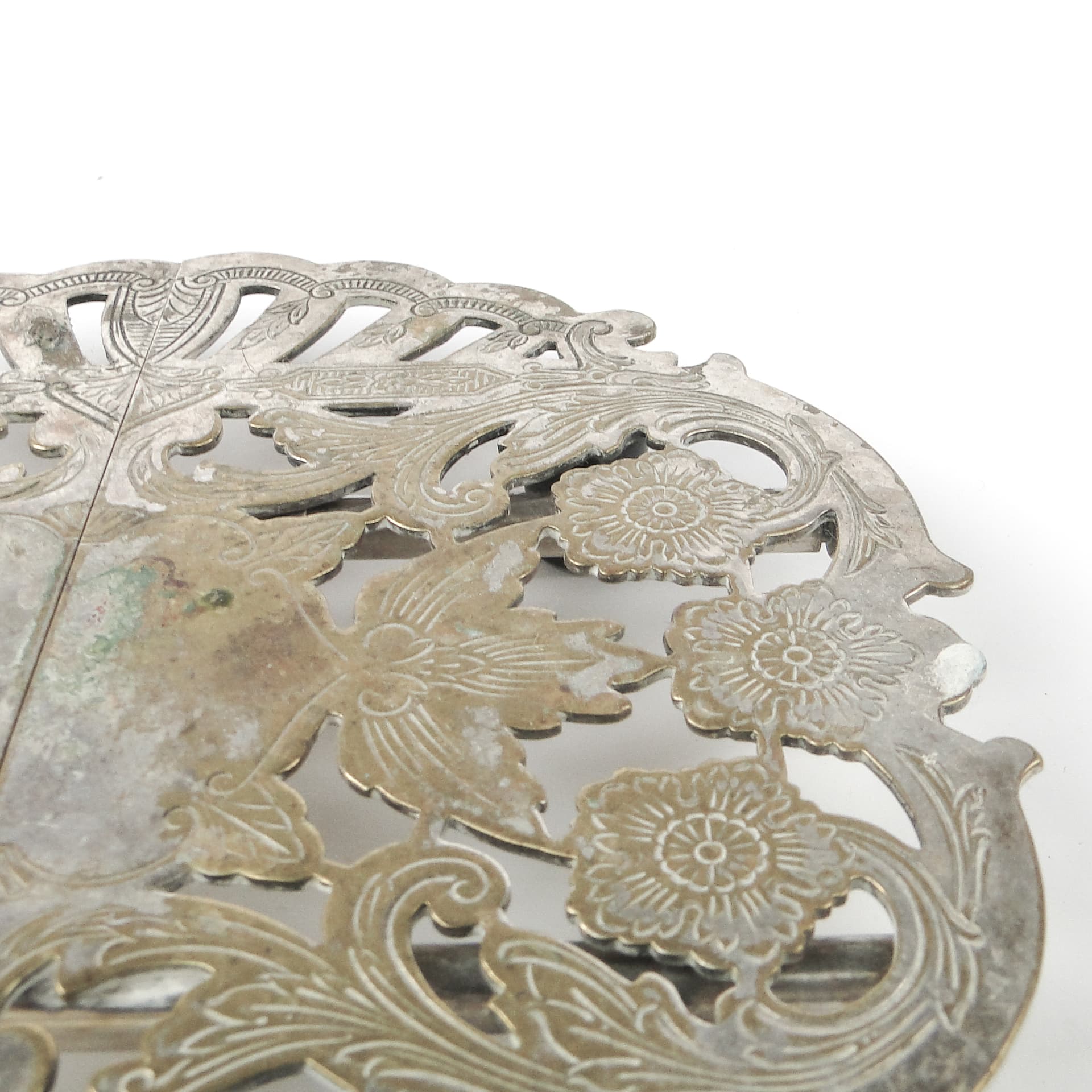 Taca pod gorące naczynia Rococo, mosiądz srebrzony, Dania, lata 60. - 108953