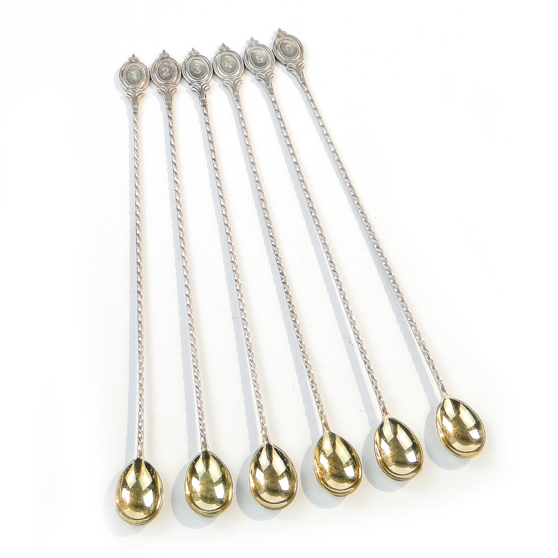 Komplet łyżek do koktajli neoklasycyzm, mosiądz srebrzony, G.A.B., Szwecja, lata 30. - 109131