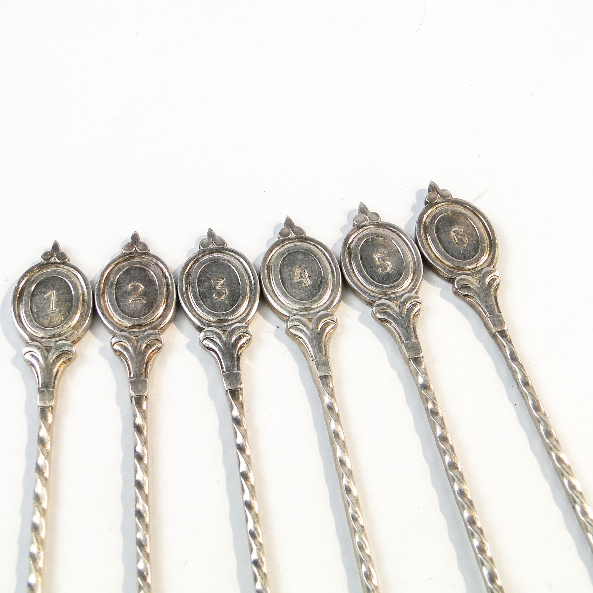 Komplet łyżek do koktajli neoklasycyzm, mosiądz srebrzony, G.A.B., Szwecja, lata 30. - 109139