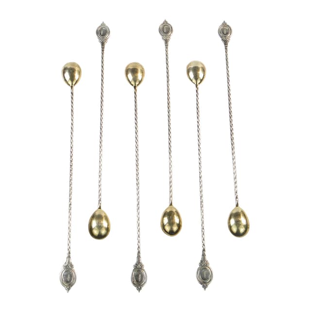 Komplet łyżek do koktajli neoklasycyzm, mosiądz srebrzony, G.A.B., Szwecja, lata 30. - WYMIARY