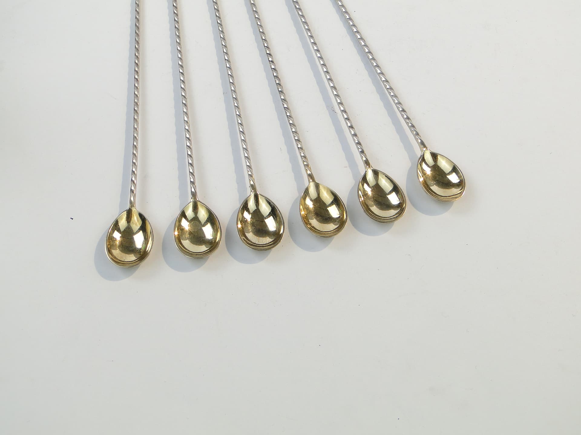 Komplet łyżek do koktajli neoklasycyzm, mosiądz srebrzony, G.A.B., Szwecja, lata 30. - 109142