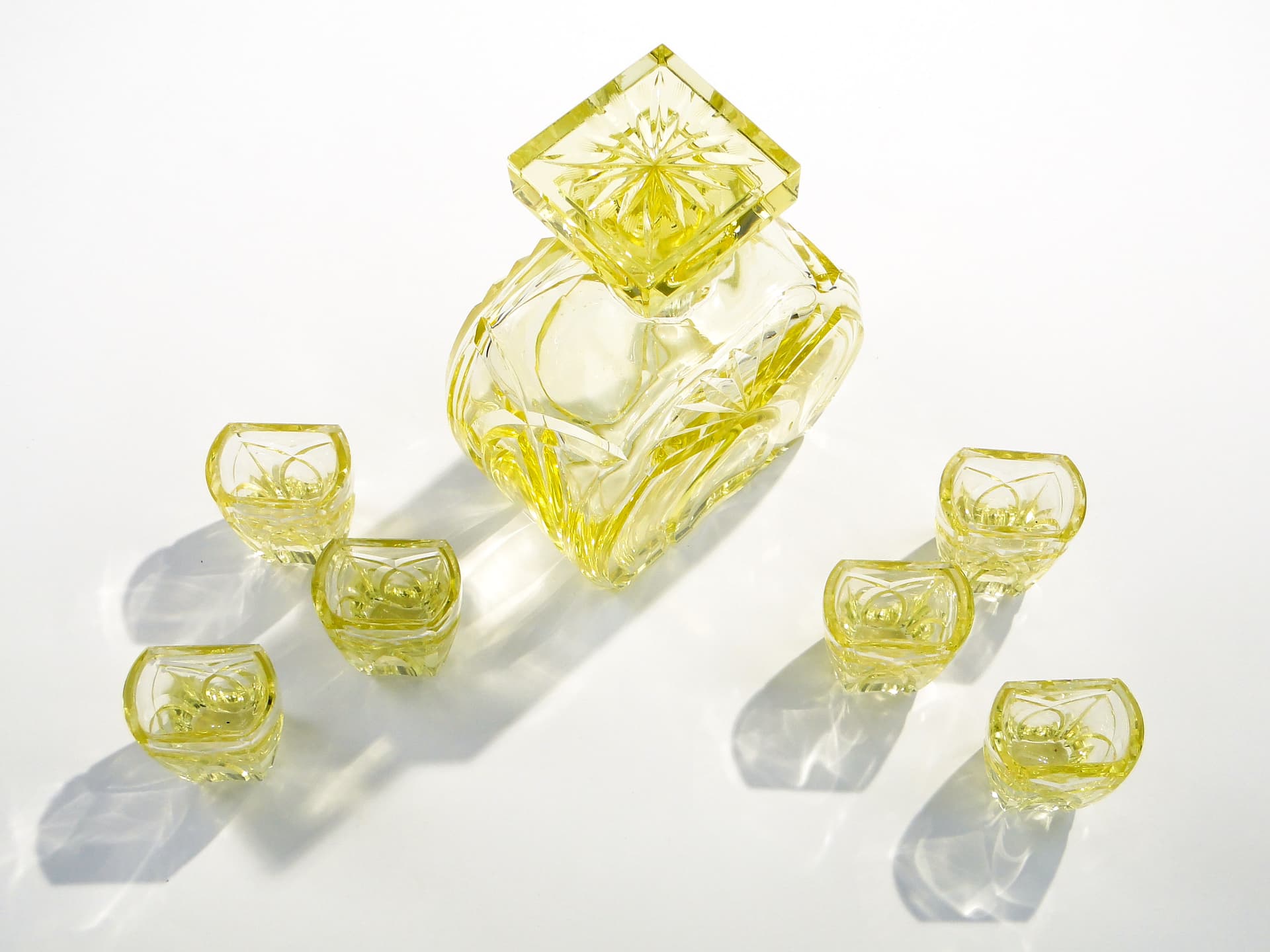 Liqueur set Art Deco, yellow crystal, Czech Republic, 1930s. - 7713