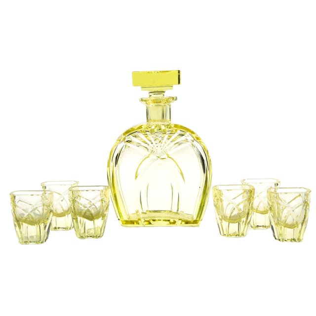 Liqueur set Art Deco, yellow crystal, Czech Republic, 1930s. - DIMENSION
