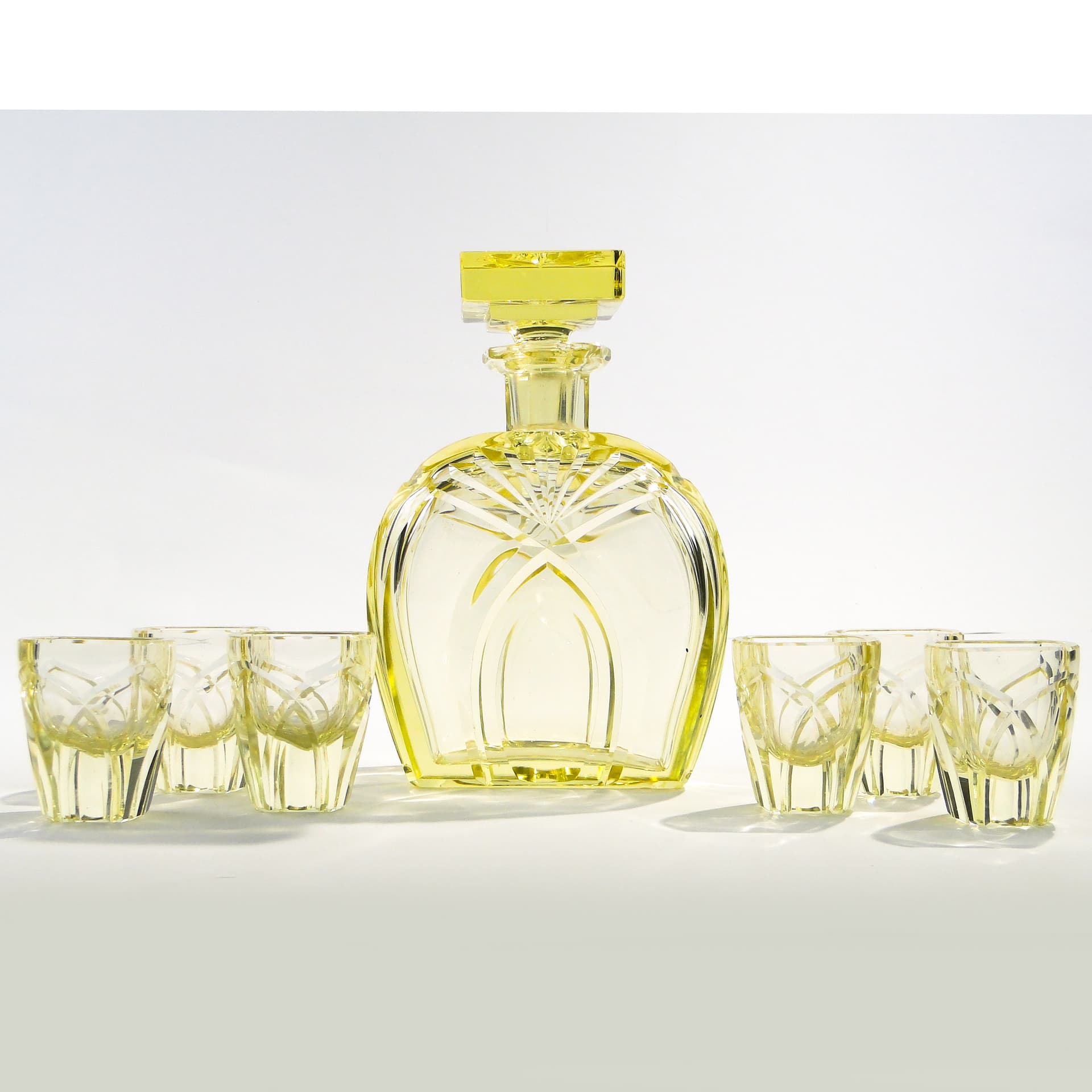 Liqueur set Art Deco, yellow crystal, Czech Republic, 1930s. - 7704