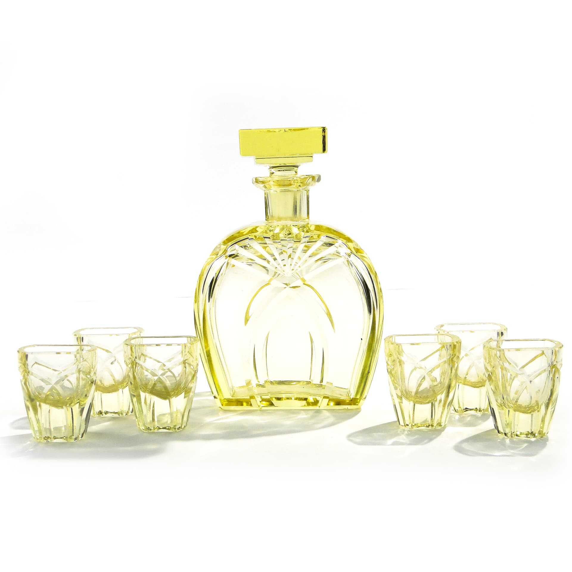 Liqueur set Art Deco, yellow crystal, Czech Republic, 1930s. - 7703