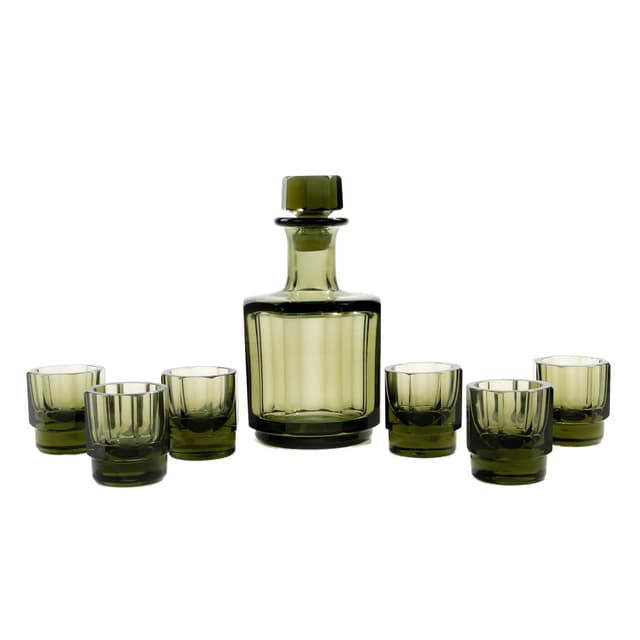 Liqueur set Art Deco, olive, crystal, Ludwik Moser & Sohne, Czech Republic, 1930s. - DIMENSION