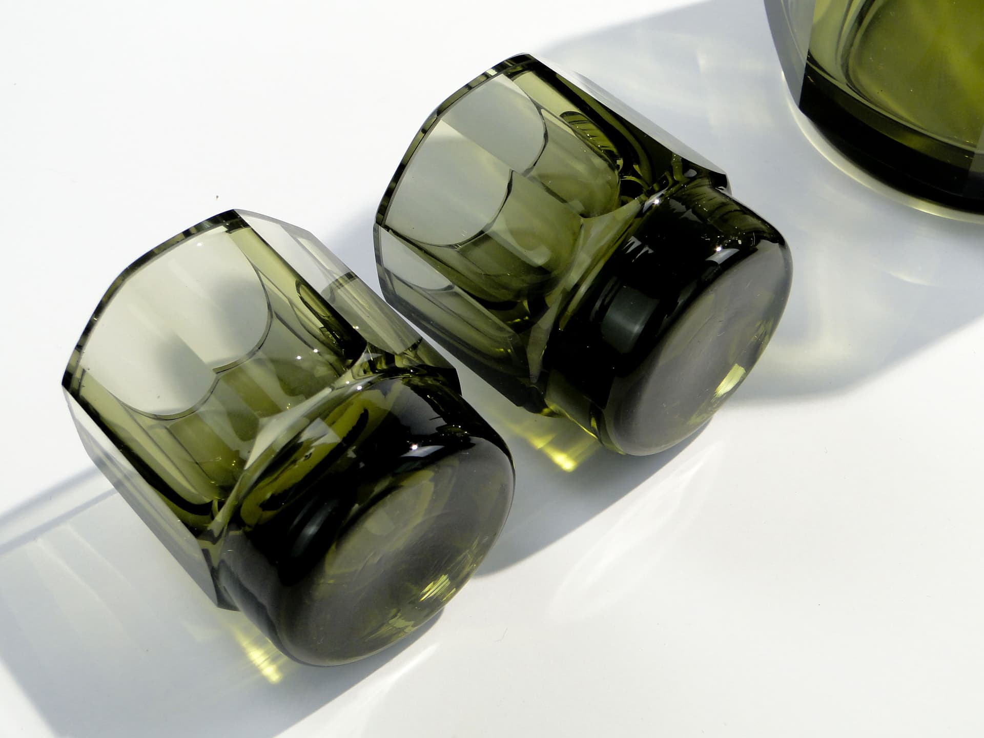 Liqueur set Art Deco, olive, crystal, Ludwik Moser & Sohne, Czech Republic, 1930s. - 7729
