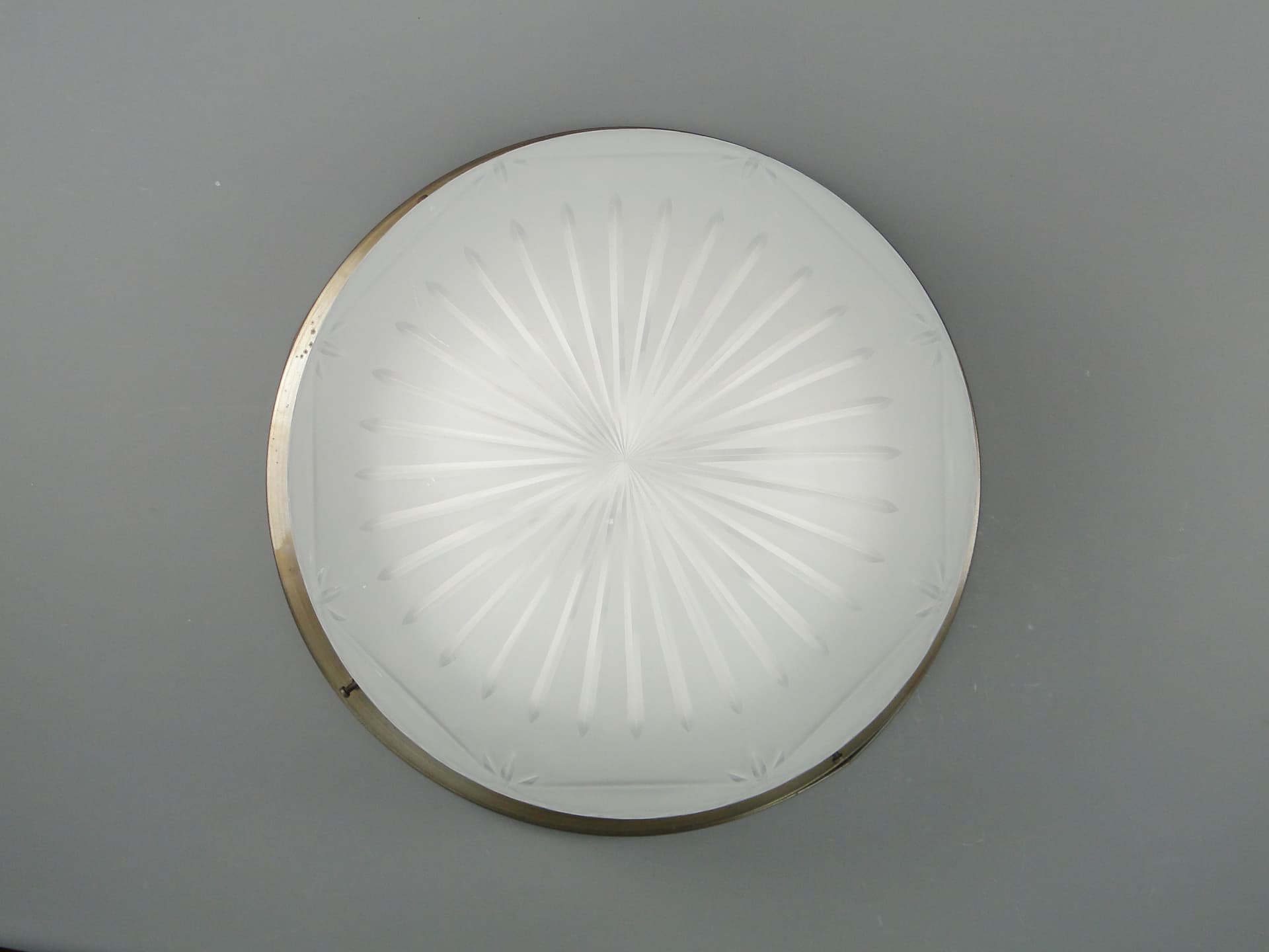 Flush Mount Art Nouveau, brass, white glass, Germany, 1970s - 7740