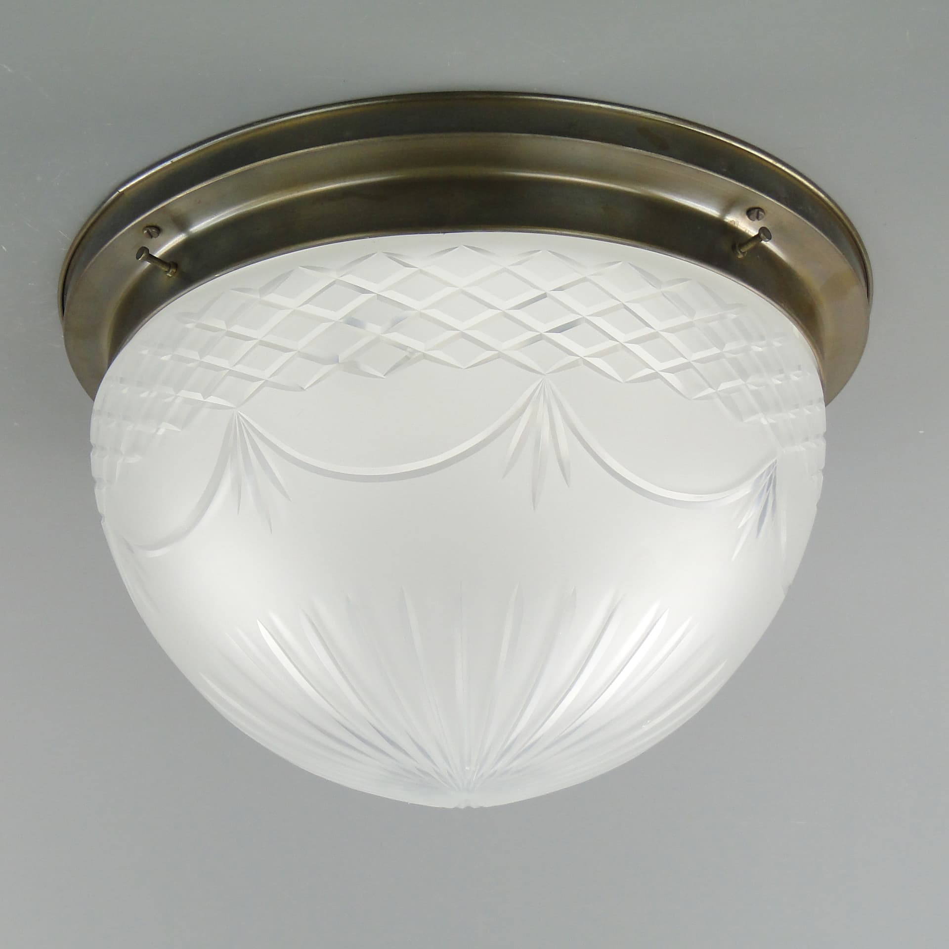 Flush Mount Art Nouveau, brass, white glass, Germany, 1970s - 7732
