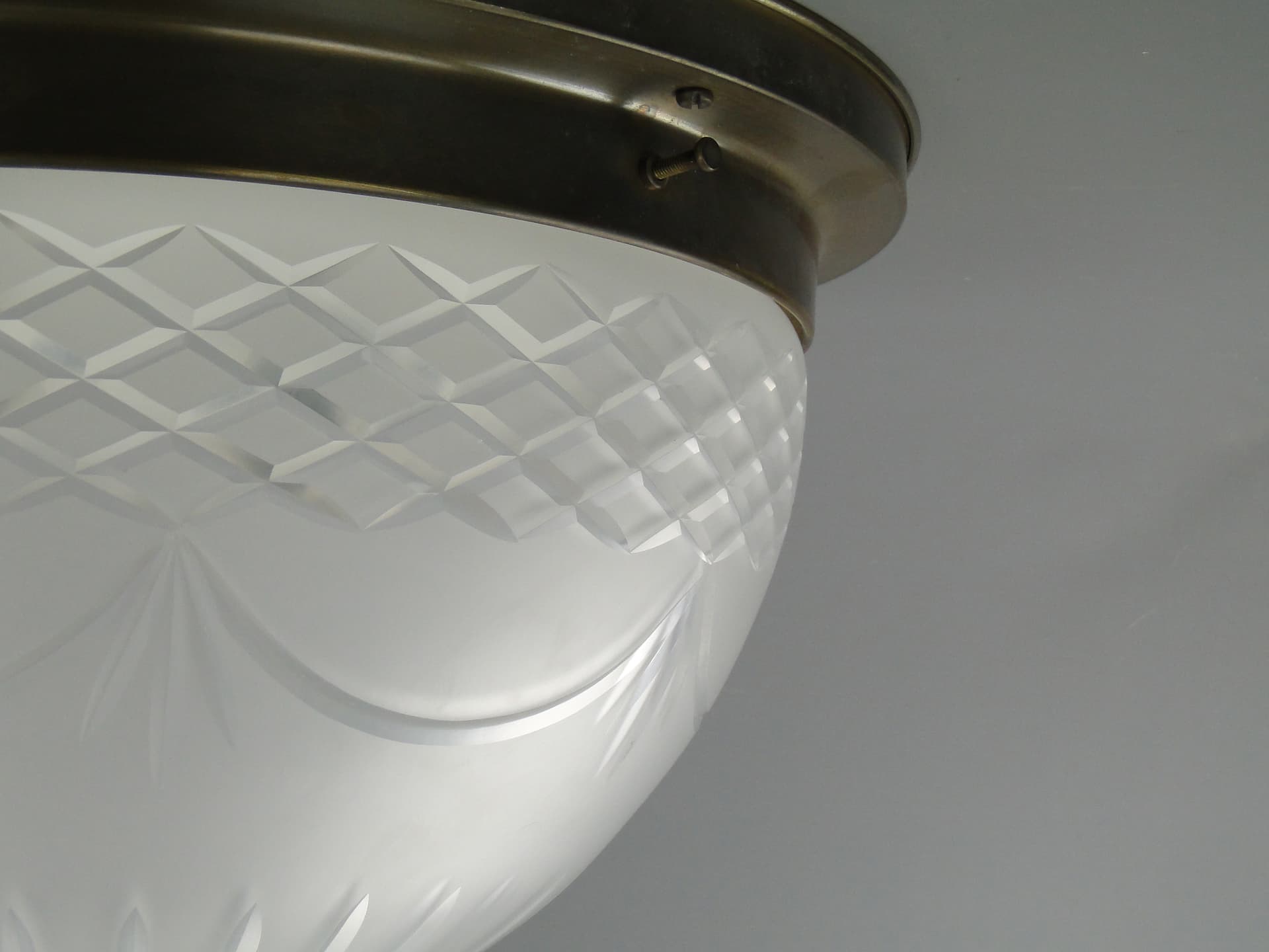 Flush Mount Art Nouveau, brass, white glass, Germany, 1970s - 7736