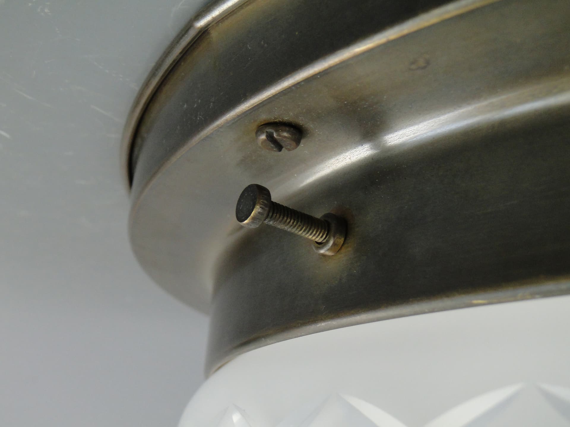 Flush Mount Art Nouveau, brass, white glass, Germany, 1970s - 7737