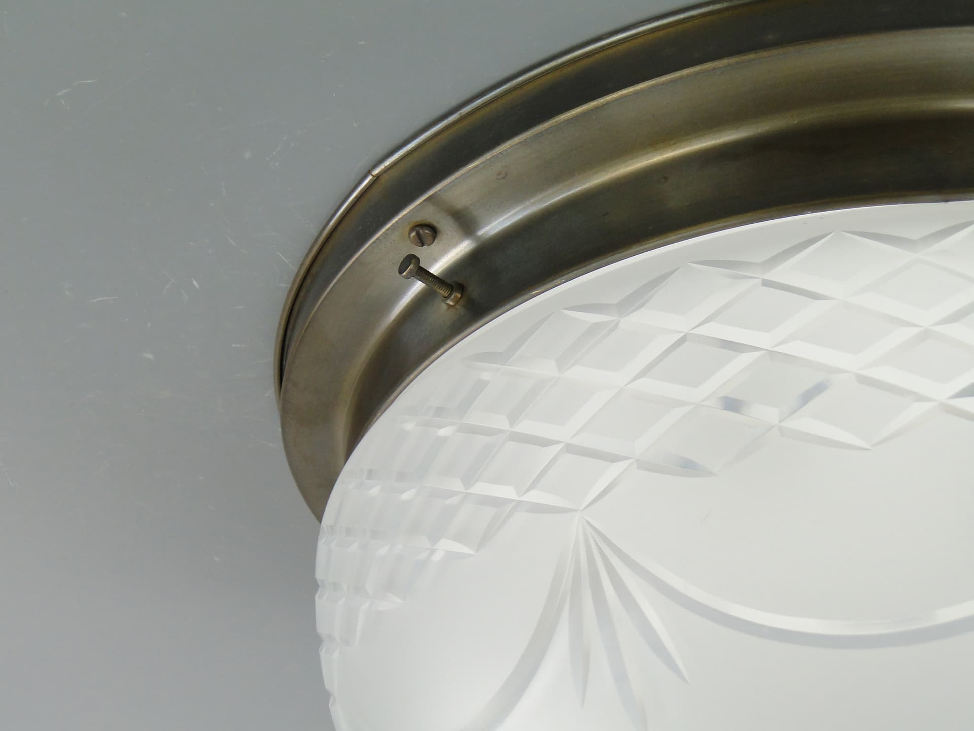 Flush Mount Art Nouveau, brass, white glass, Germany, 1970s - 7733