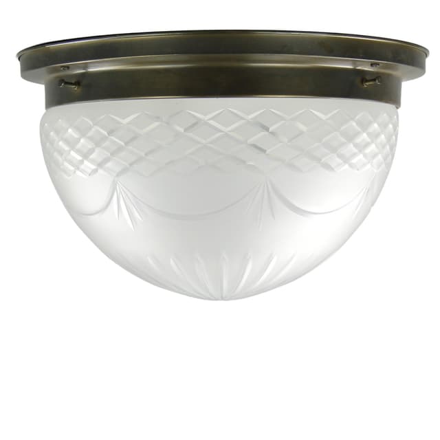 Flush Mount Art Nouveau, brass, white glass, Germany, 1970s - DIMENSION