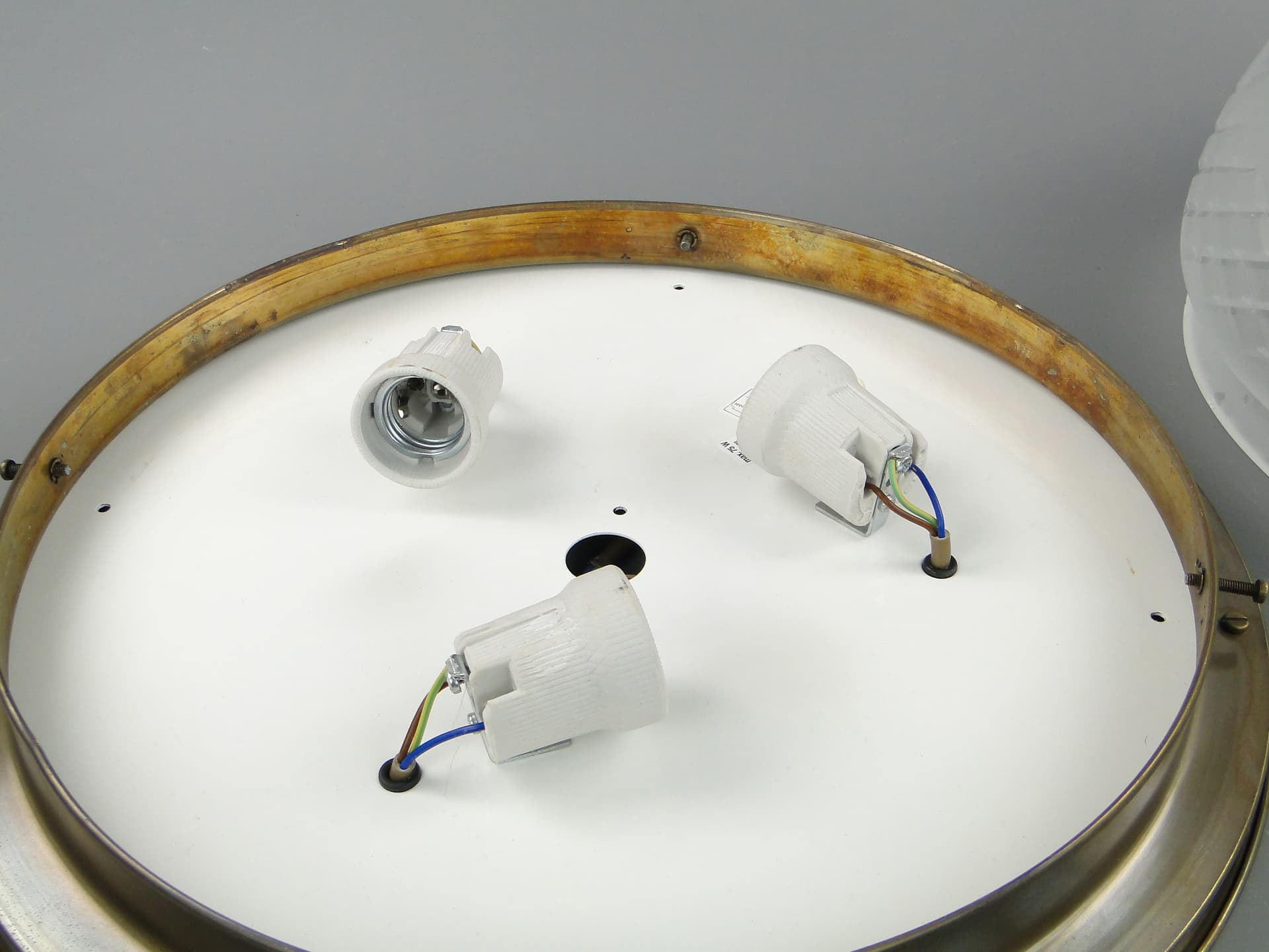 Flush Mount Art Nouveau, brass, white glass, Germany, 1970s - 7741