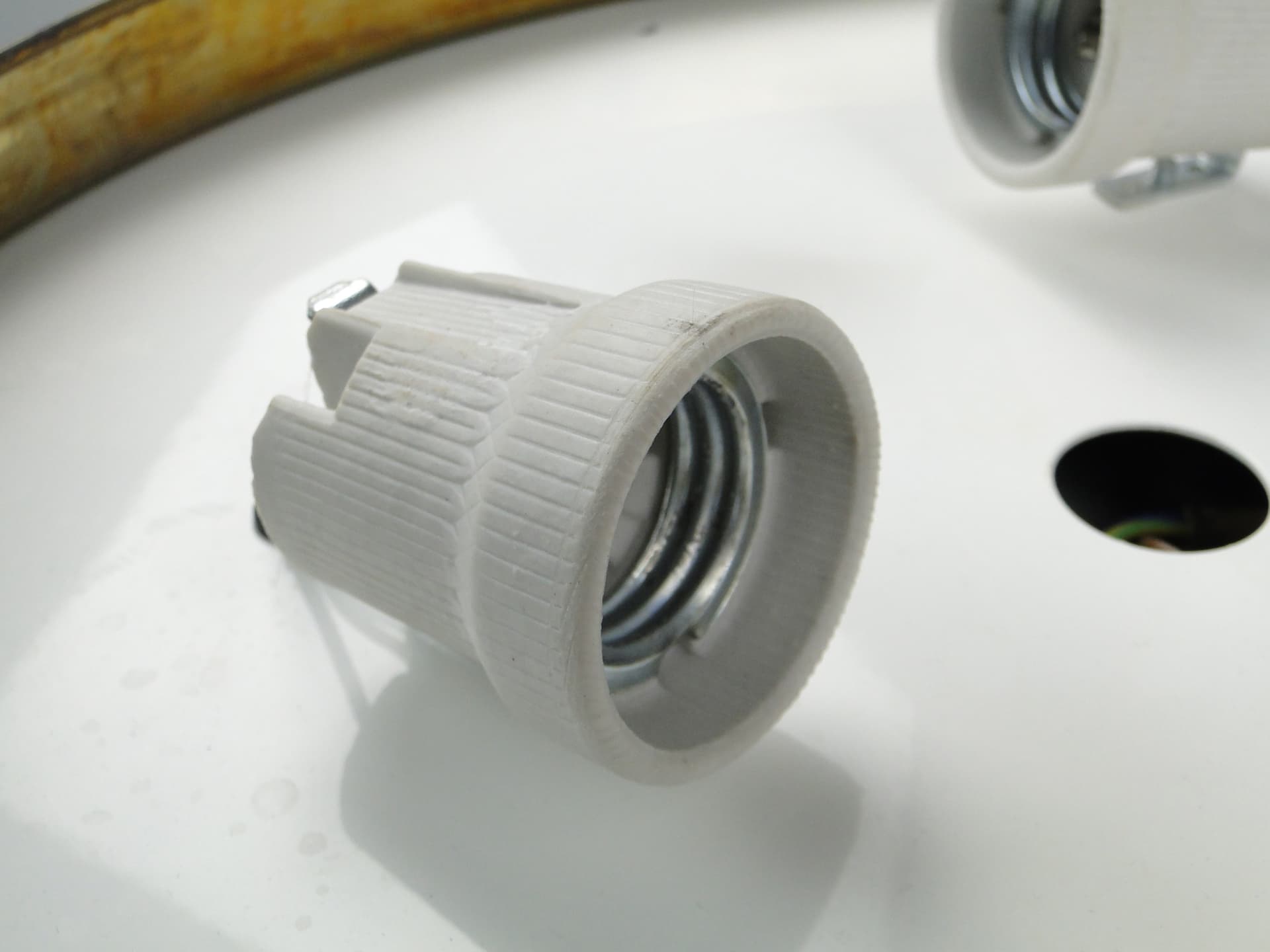 Flush Mount Art Nouveau, brass, white glass, Germany, 1970s - 7742