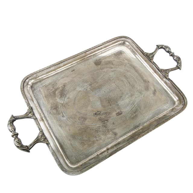 Taca serwisowa eklektyczna, mosiądz srebrzony, Polska, XIX w. - WYMIARY