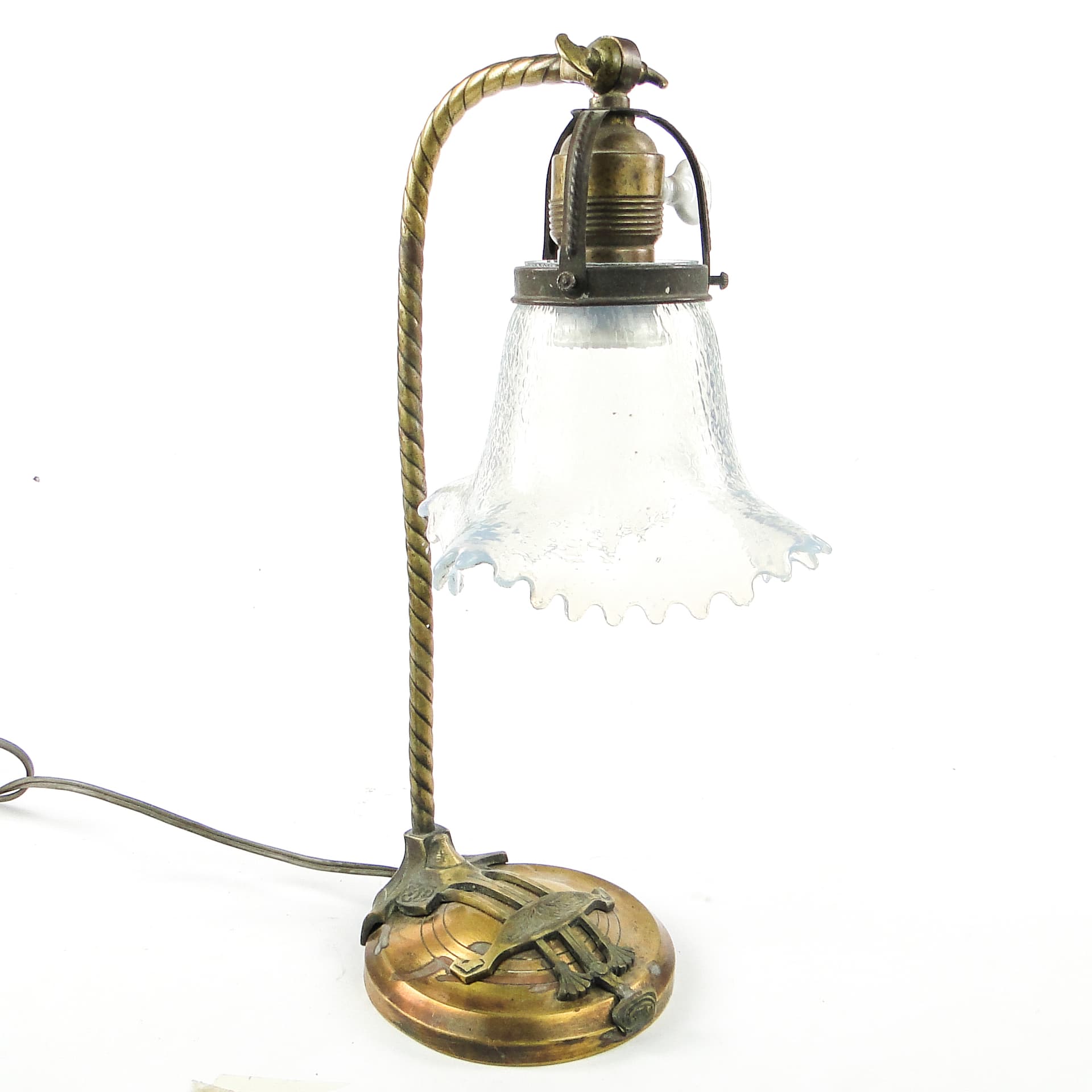 Table lamp, Art Nouveau, brass, iridescent glass, Germany, early 20th c. - 109345